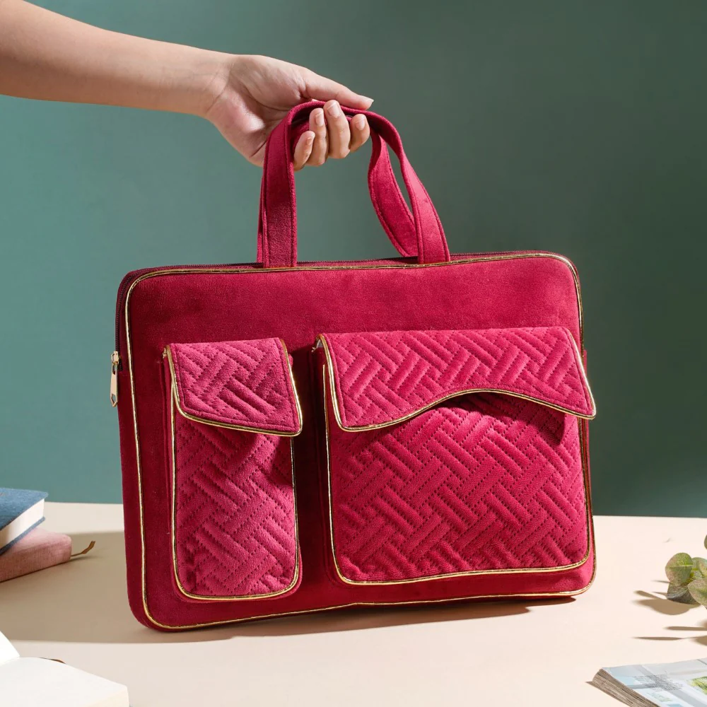 Laptop Bag Luxe Velvet Sleek Magenta Pink 14 x 10.5 Inch - Image 6