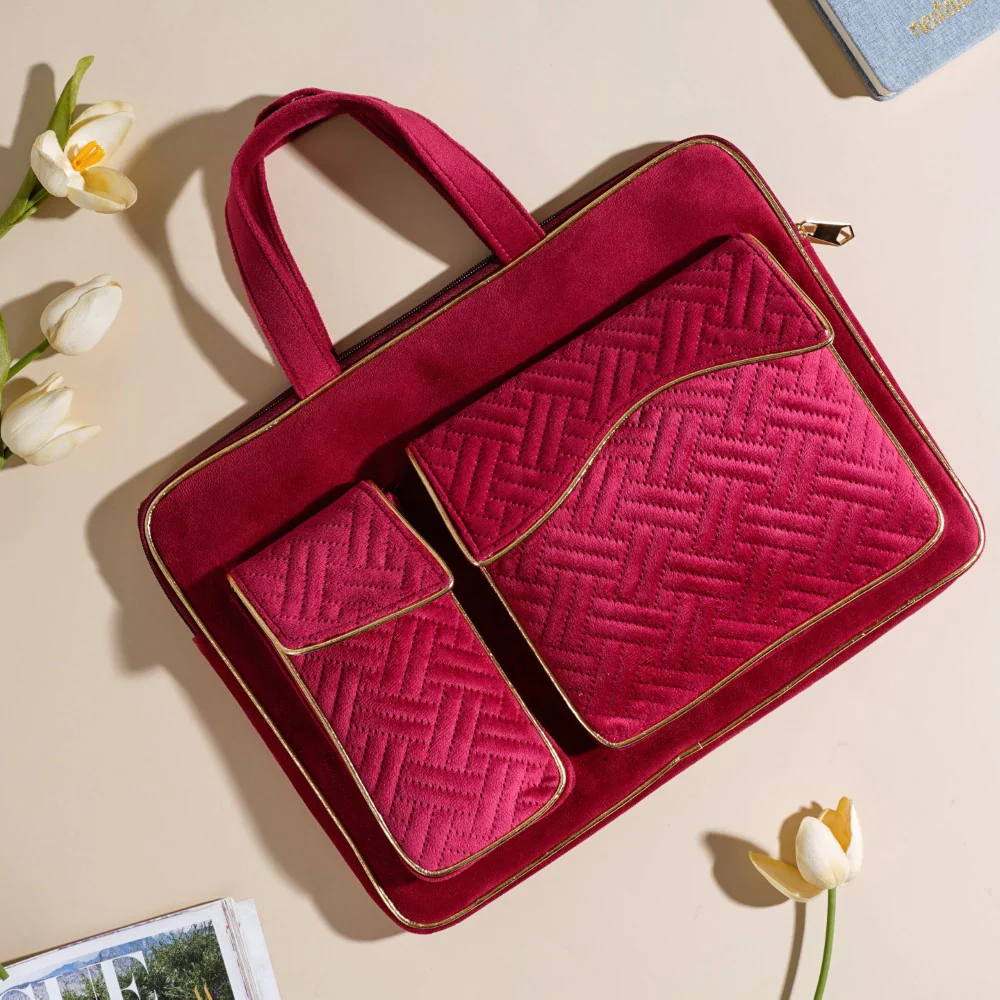 Laptop Bag Luxe Velvet Sleek Magenta Pink 14 x 10.5 Inch - Image 9