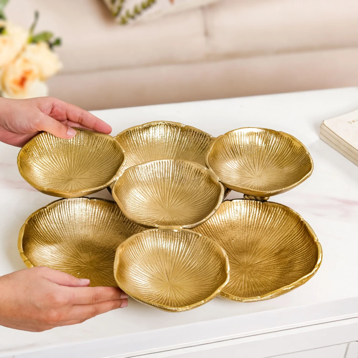 Large Clustered Bowls Platter Gold - Image 2
