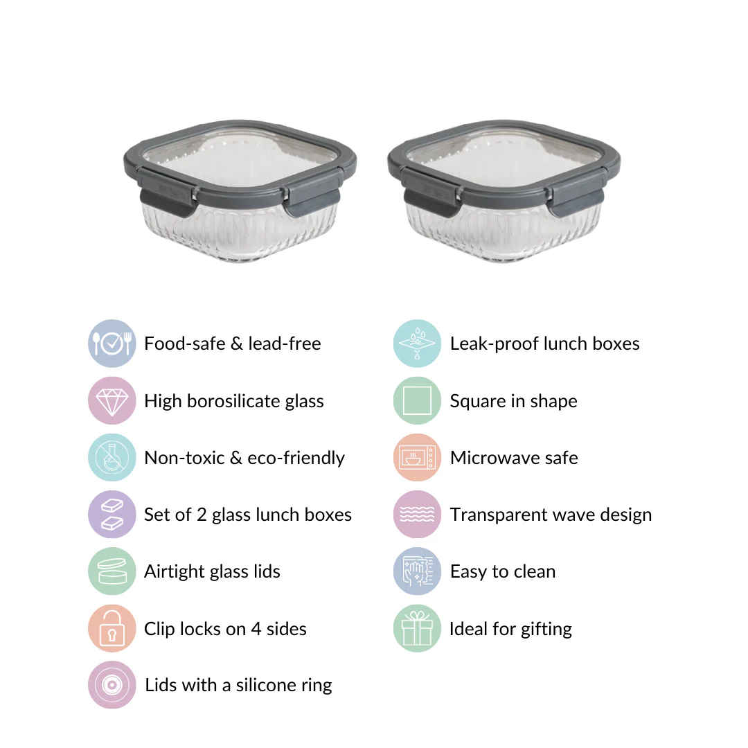 Large Fluted Glass Storage Container With Airtight Lid Set Of 2 800ml - Image 5