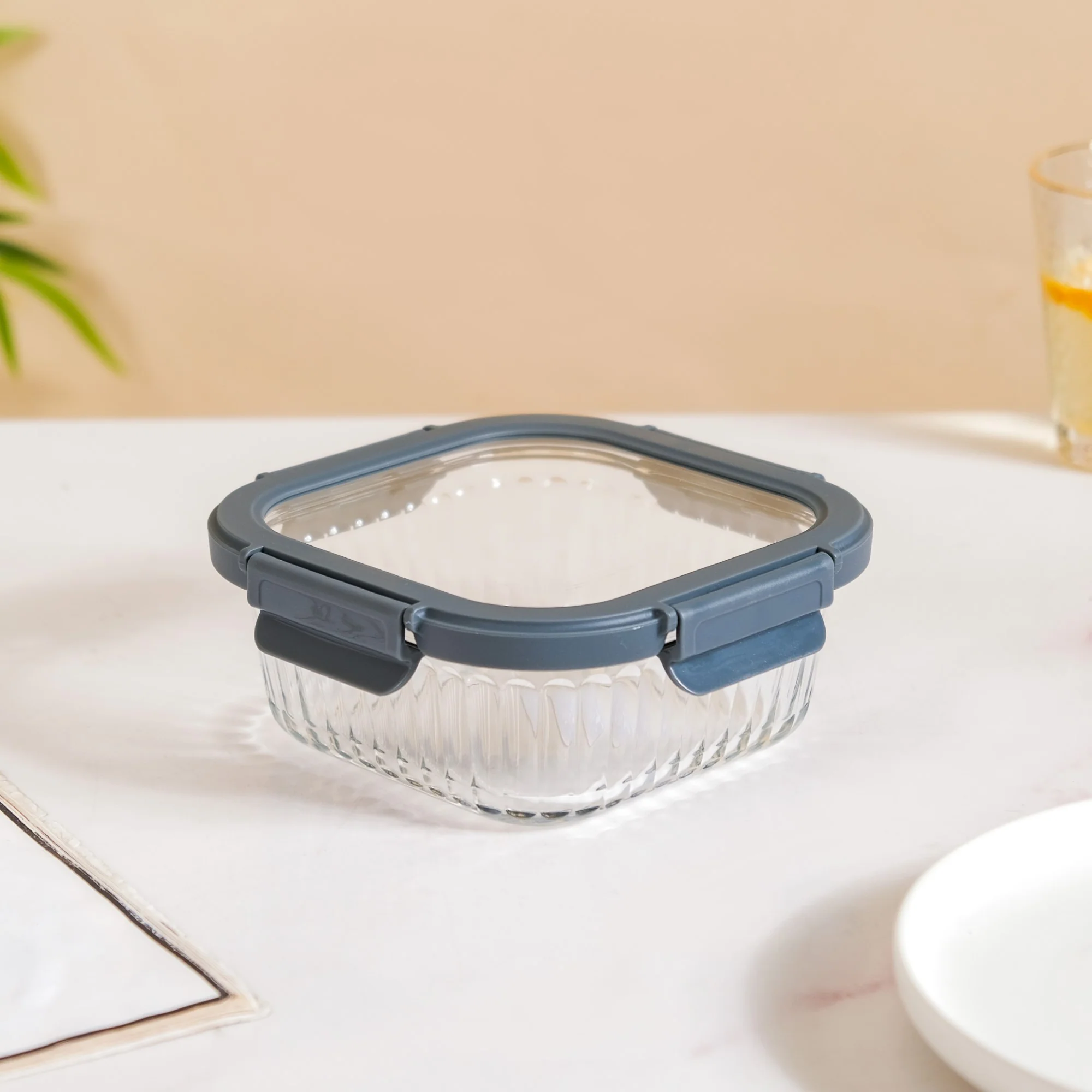 Large Fluted Glass Storage Container With Airtight Lid Set Of 2 800ml - Image 7