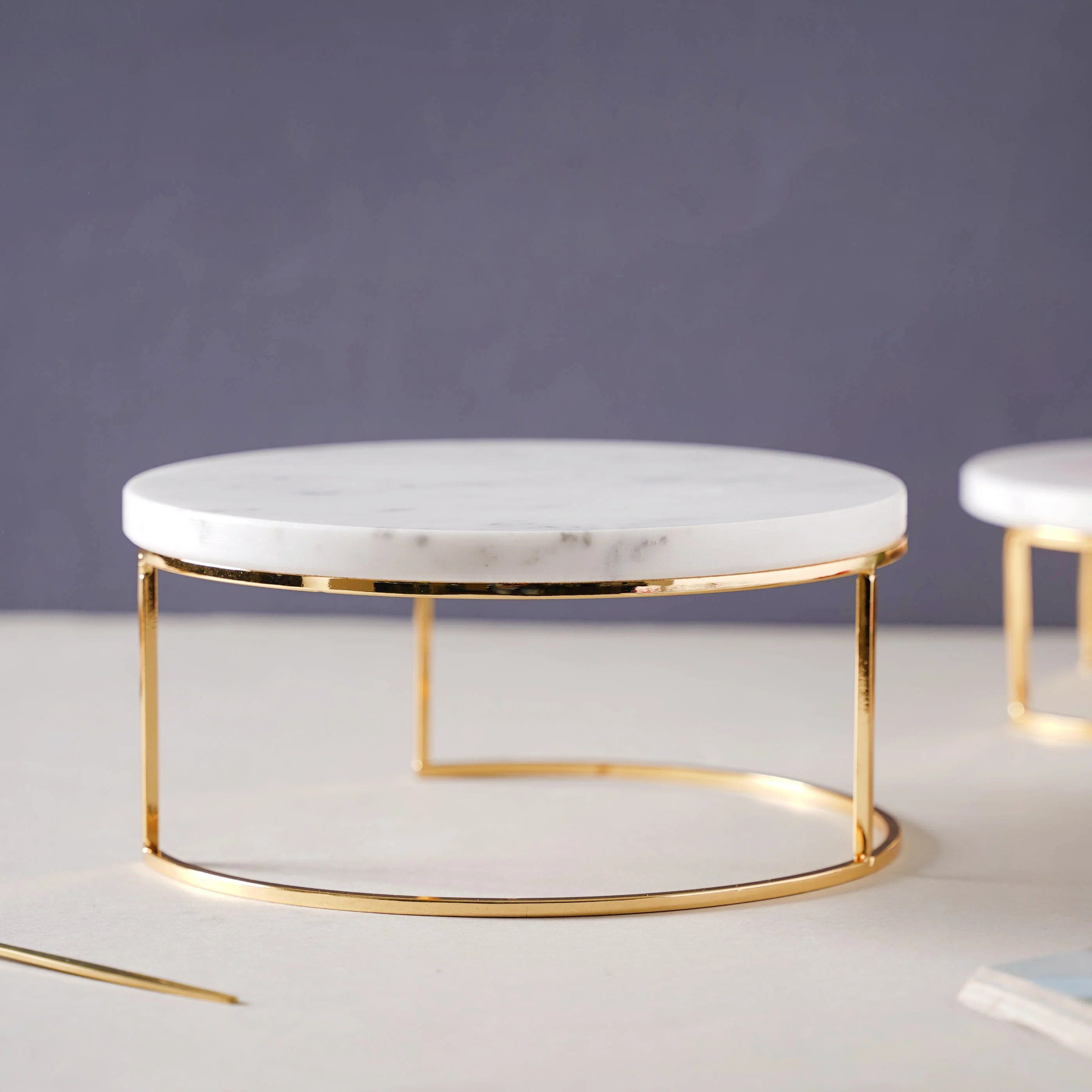 Large Round Marble Tray With Metal Stand - Image 5