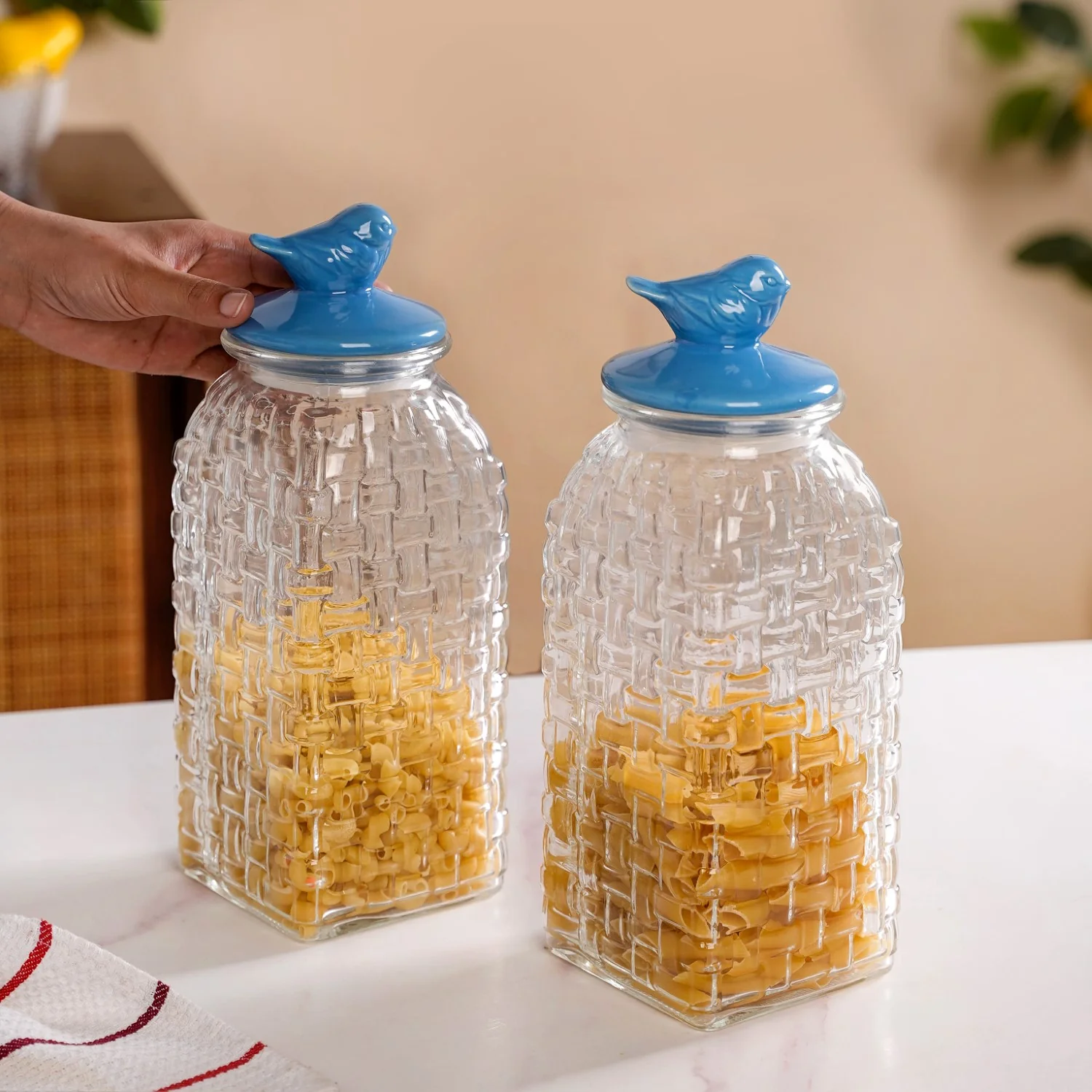 Lattice Glass Storage Container With Blue Bird Lid Set Of 2 2000ml - Image 3