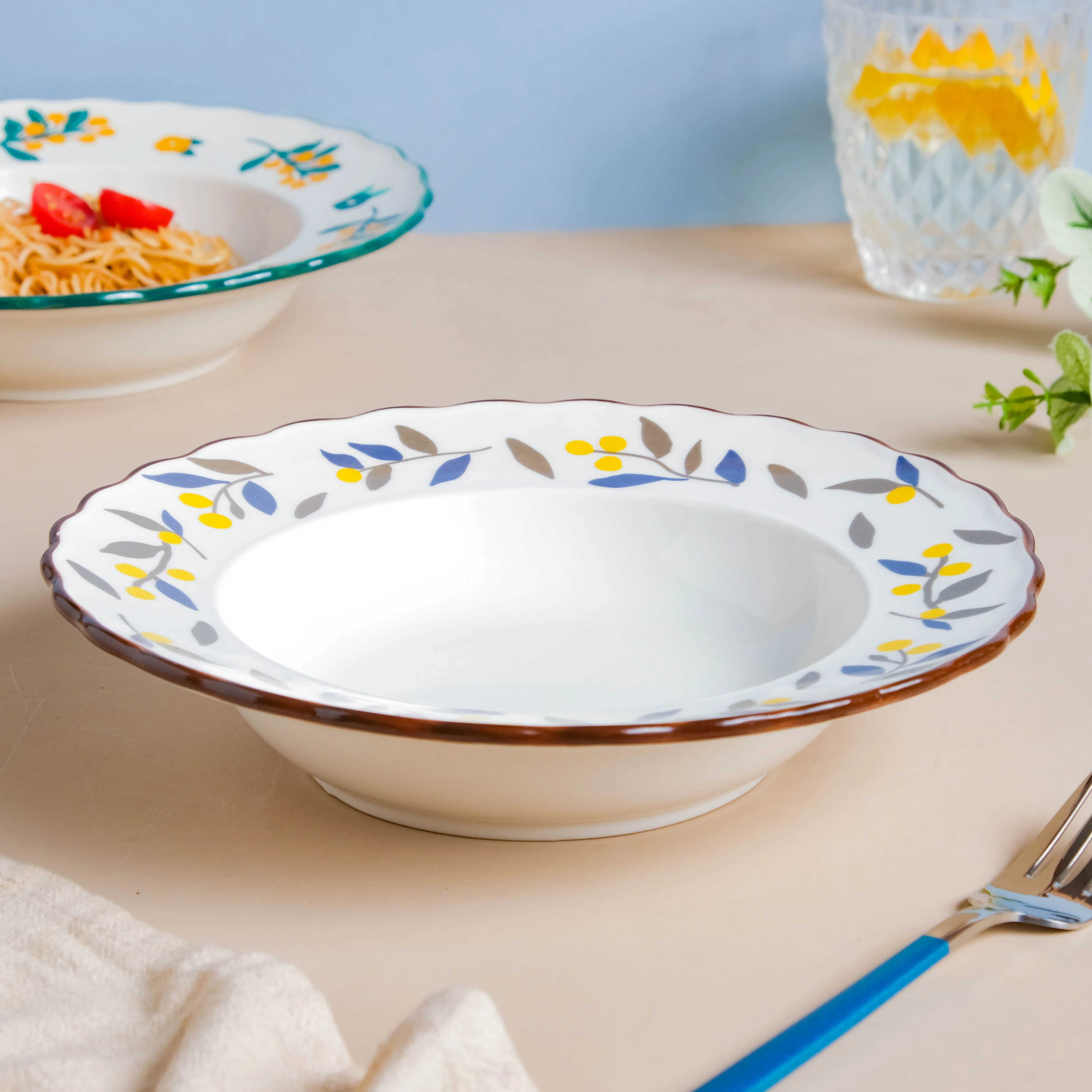 Laurel Blue and Poppy Yellow Pasta Plate - Image 4
