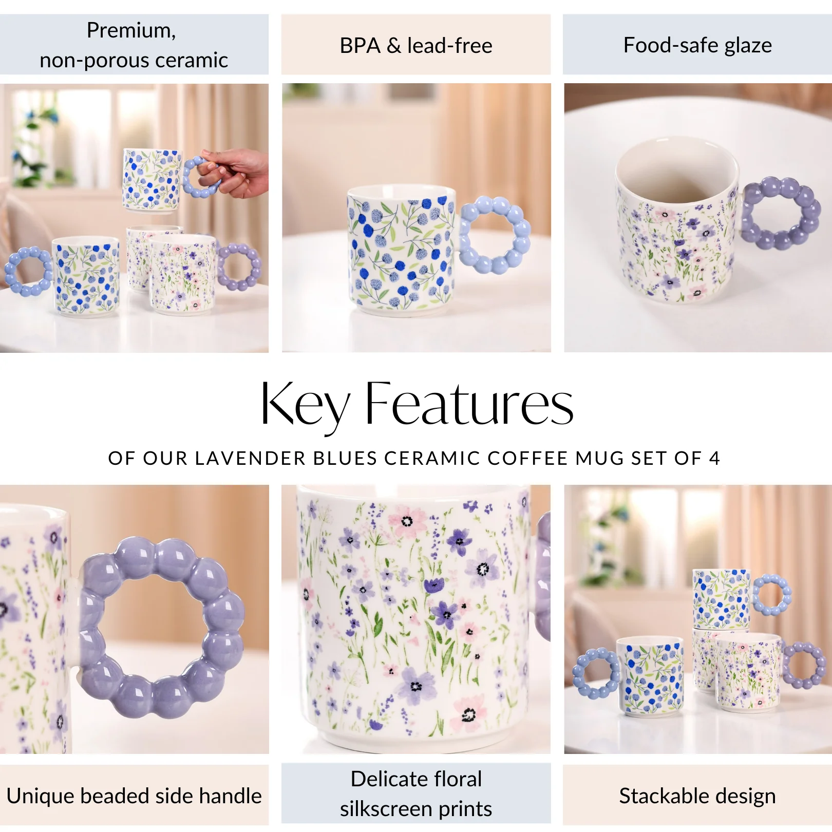Lavender Blues Ceramic Coffee Mug Set Of 4 450ml - Image 5