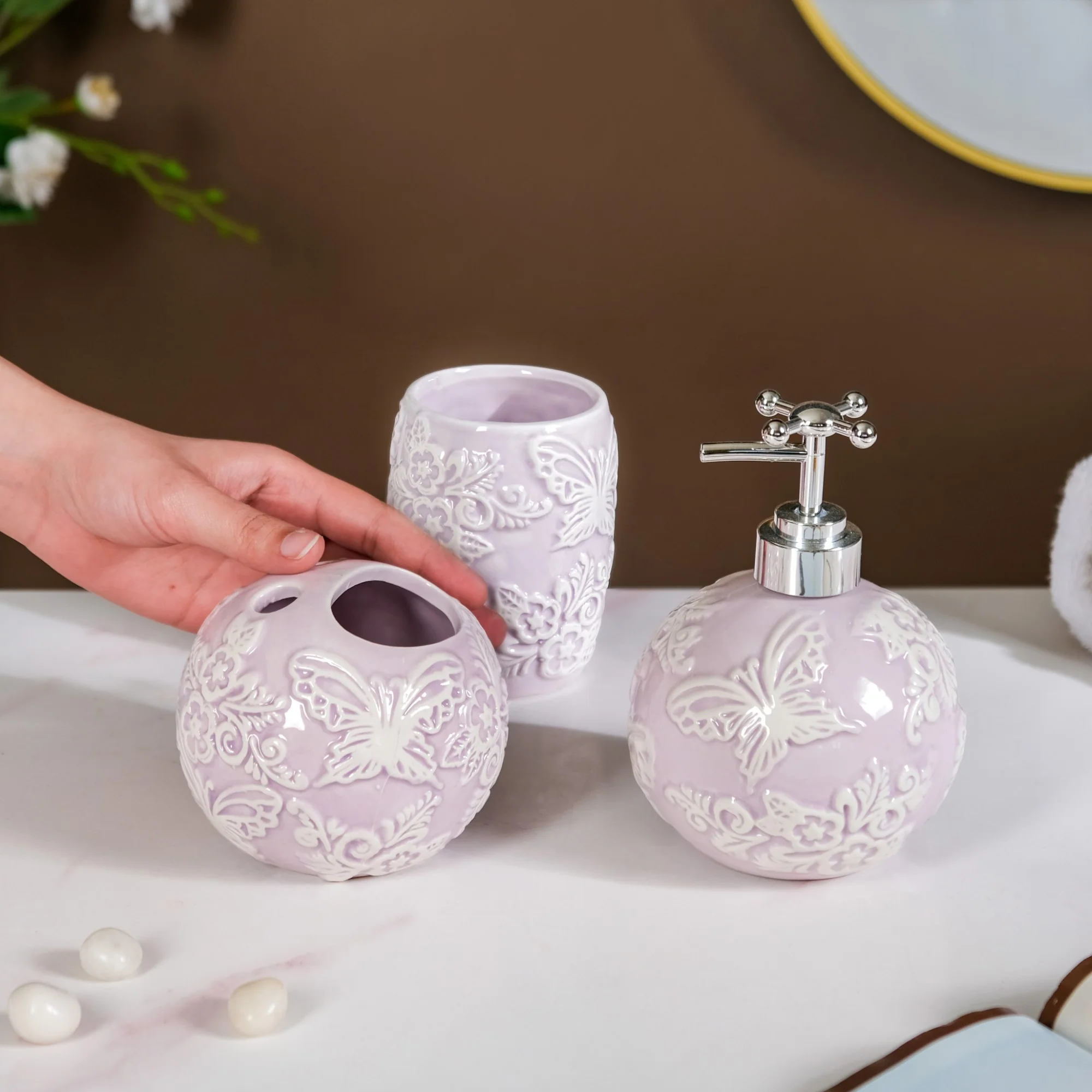 Lavender Butterfly Bath Accessories Set Of 3 - Image 2