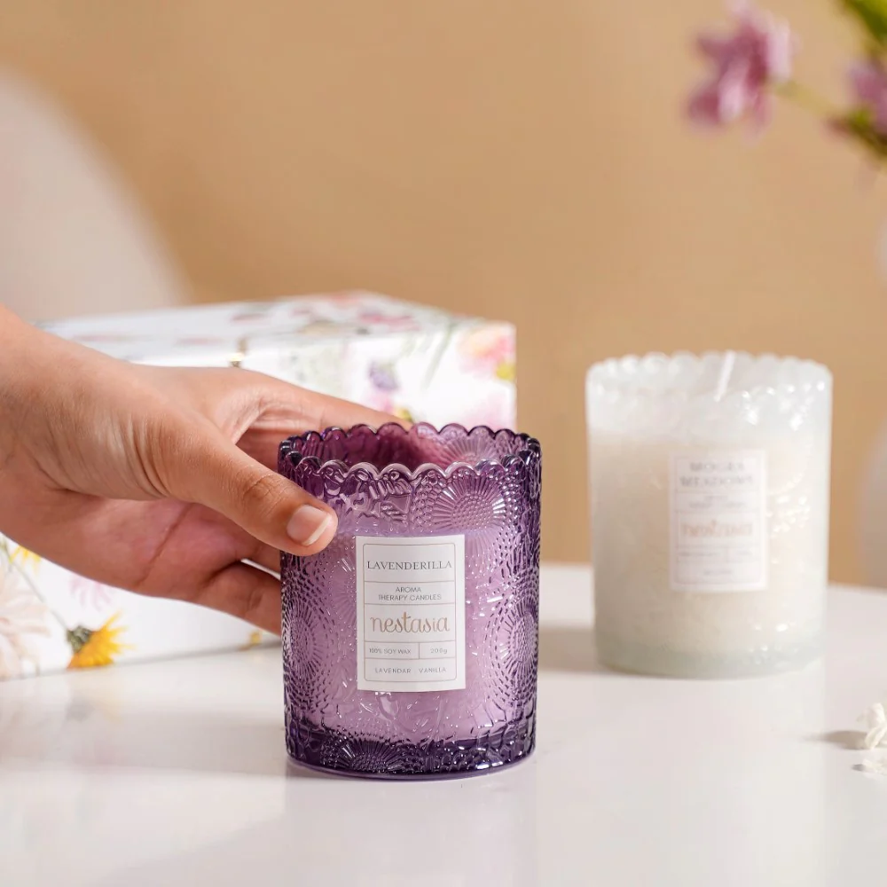 Lavender & Mogra Soy Wax Scented Candles Set Of 2 - Image 3