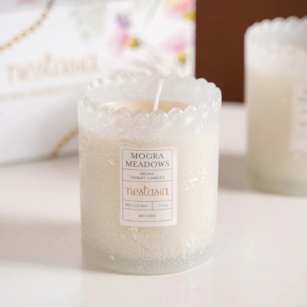 Lavender & Mogra Soy Wax Scented Candles Set Of 2 - Image 4