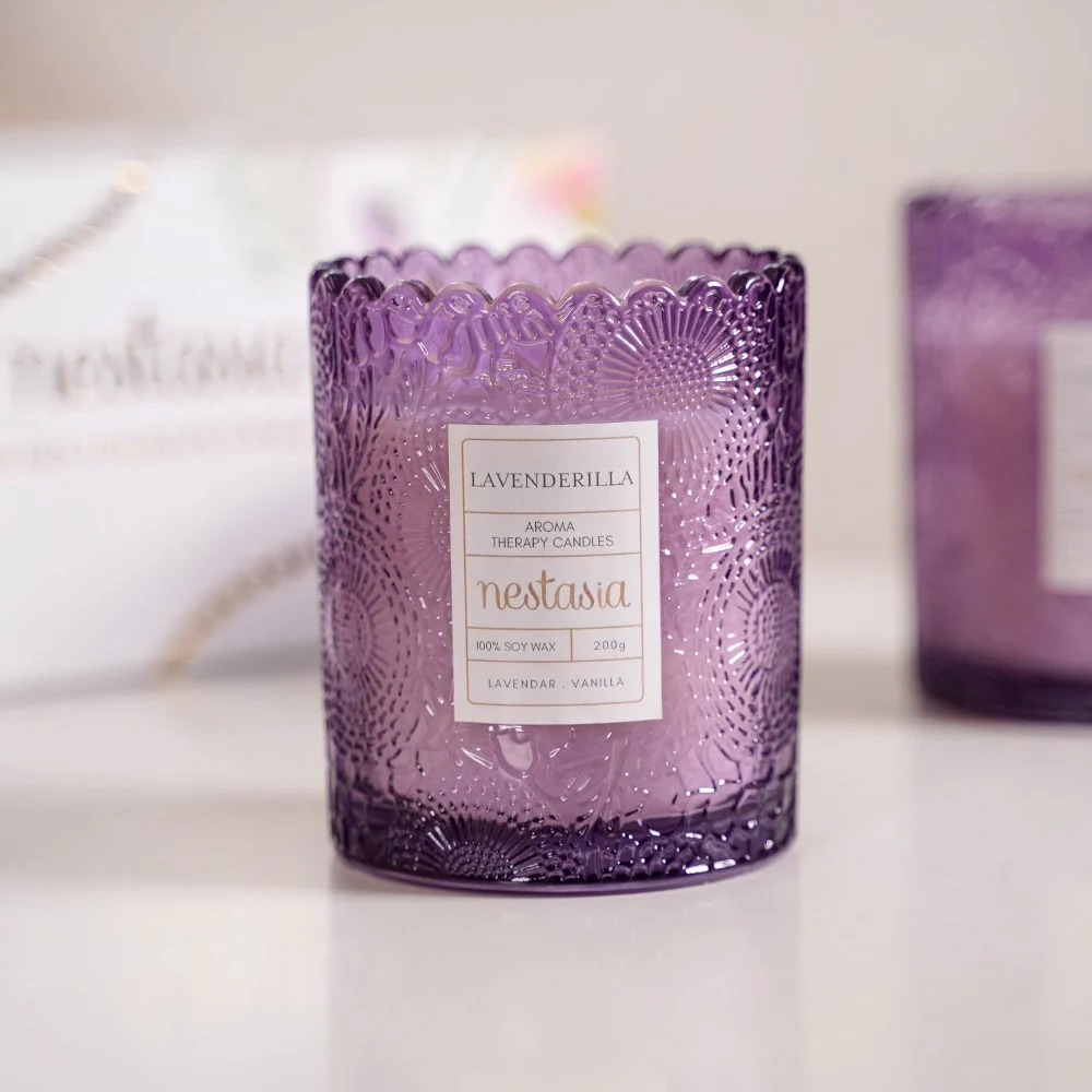 Lavender & Mogra Soy Wax Scented Candles Set Of 2 - Image 5
