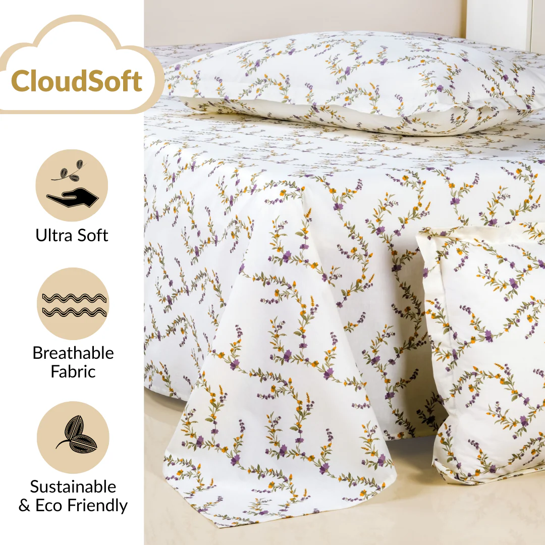 Lavender Vine King Size Cotton Bedding Set 275x275cm