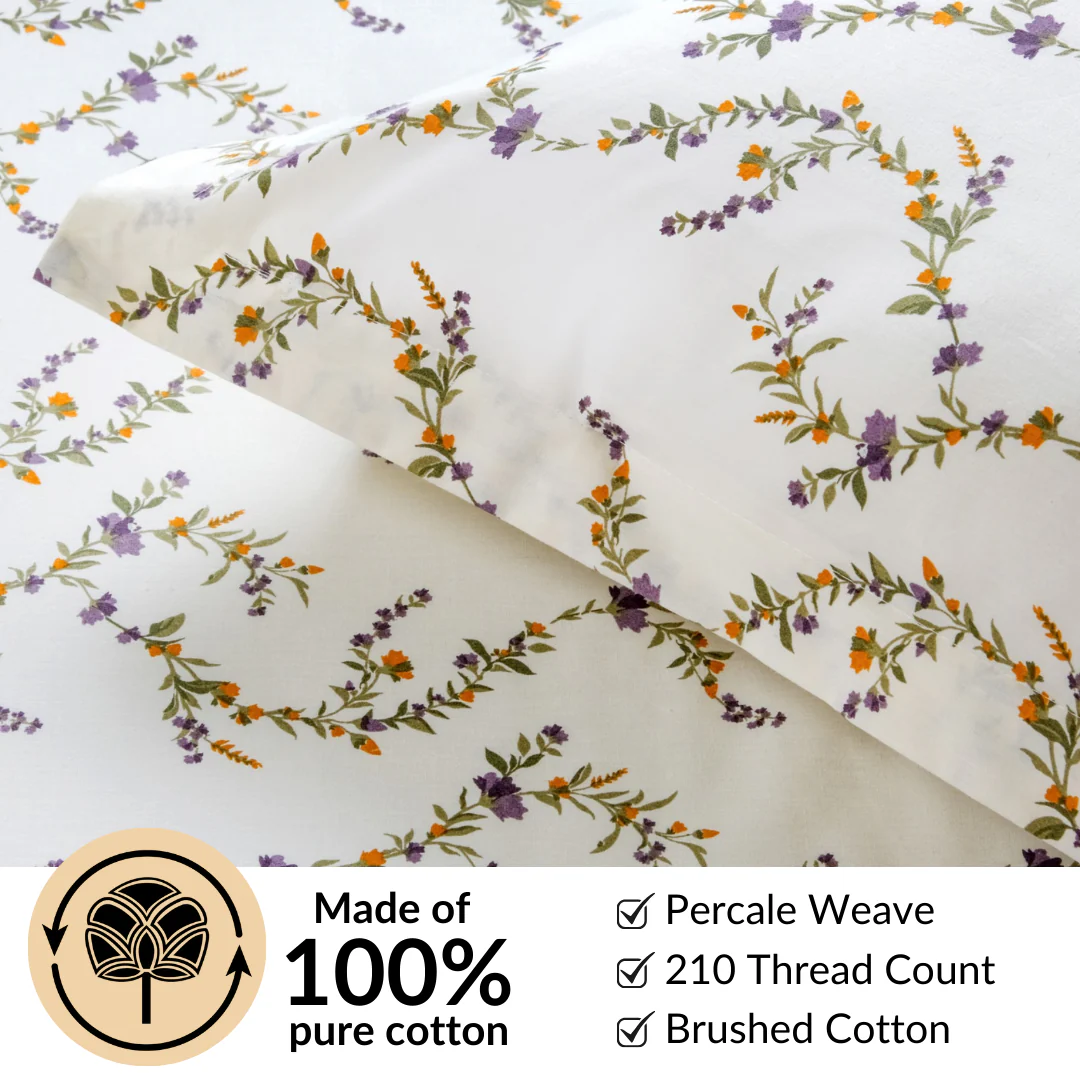 Lavender Vine King Size Cotton Bedding Set 275x275cm - Image 6