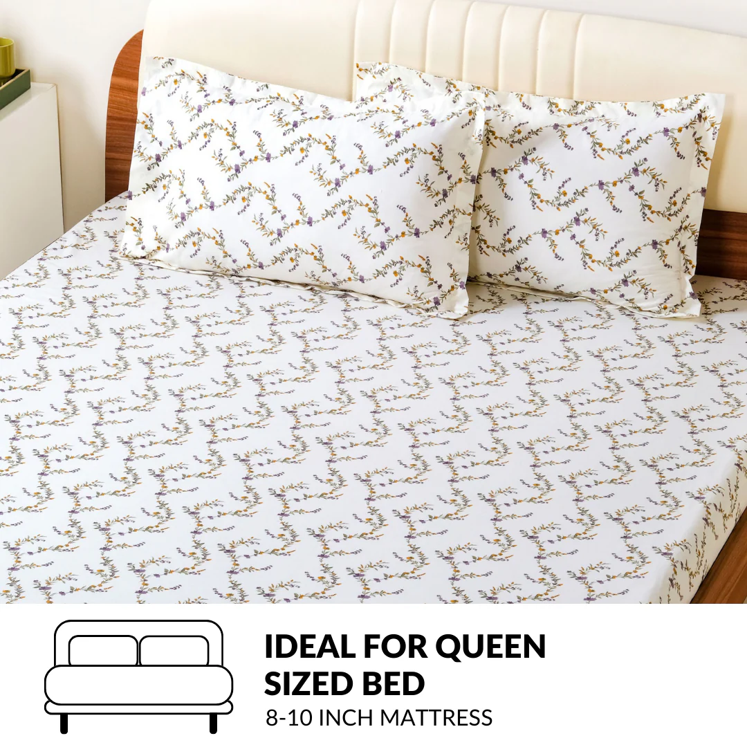 Lavender Vine Queen Size Pure Cotton Bedding Set 254x229cm - Image 7