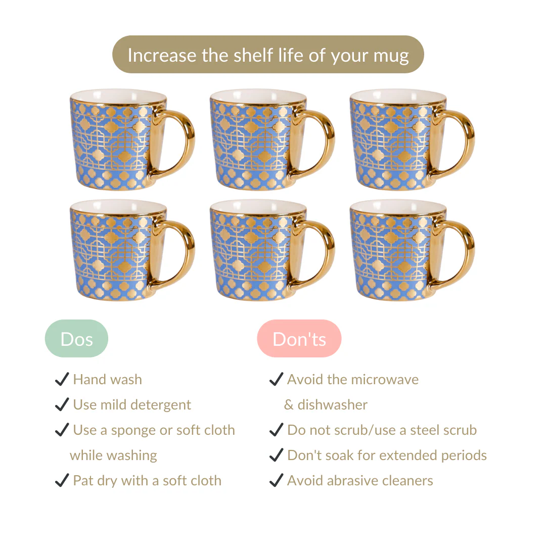 Lavish Gold Teacup Set of 6 Blue 280ml - Image 6