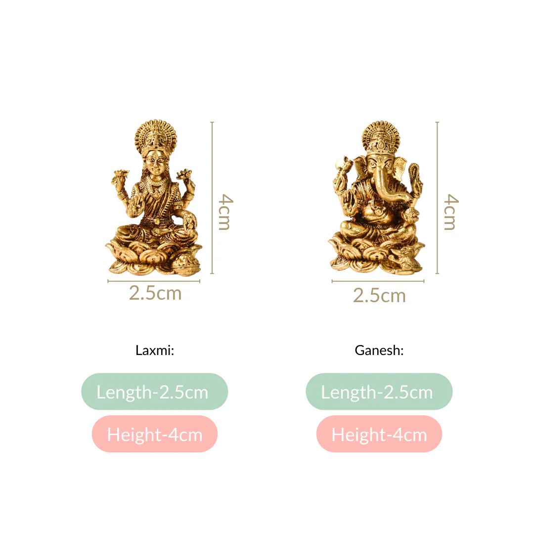 Laxmi And Ganpati Pure Brass Idol Set Of 2 4cm - Image 4