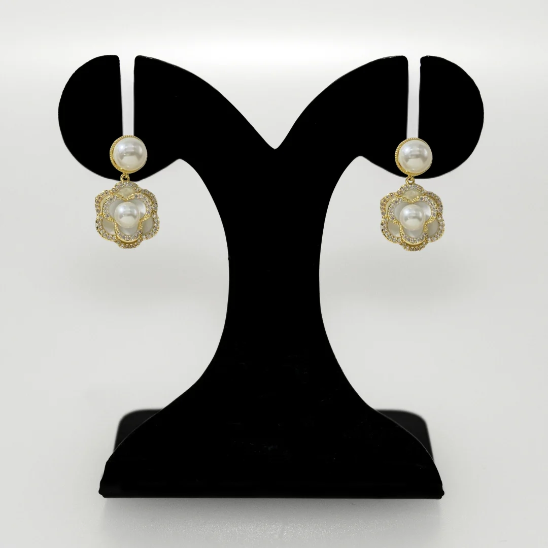 Layered Floral Pearl Earrings - Image 6