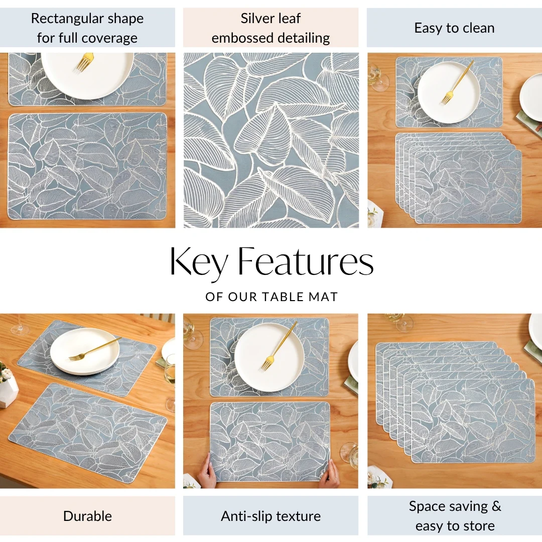 Leaf Cluster Dining Mats Set Of 6 Blue - Image 4