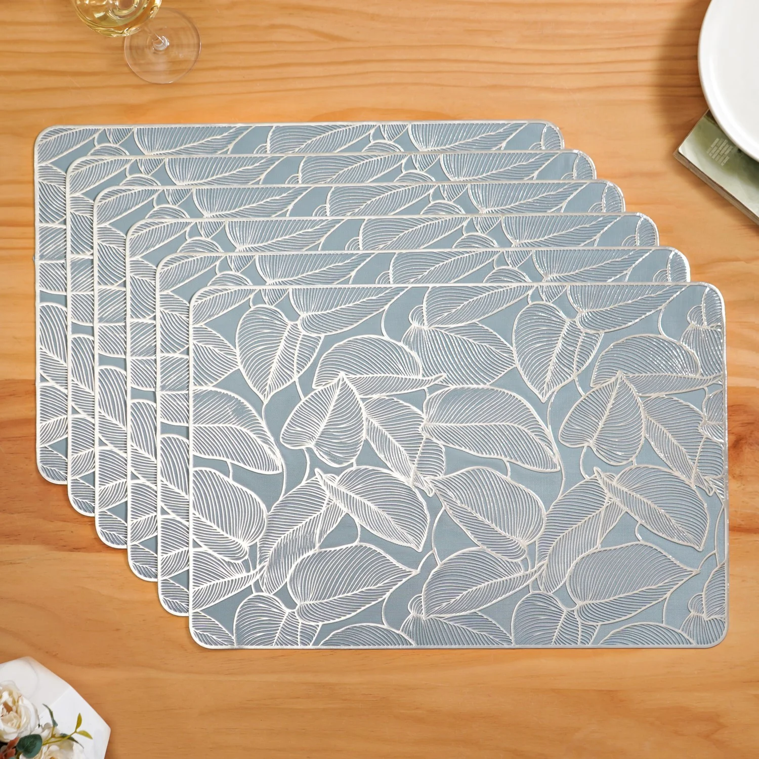 Leaf Cluster Dining Mats Set Of 6 Blue - Image 7