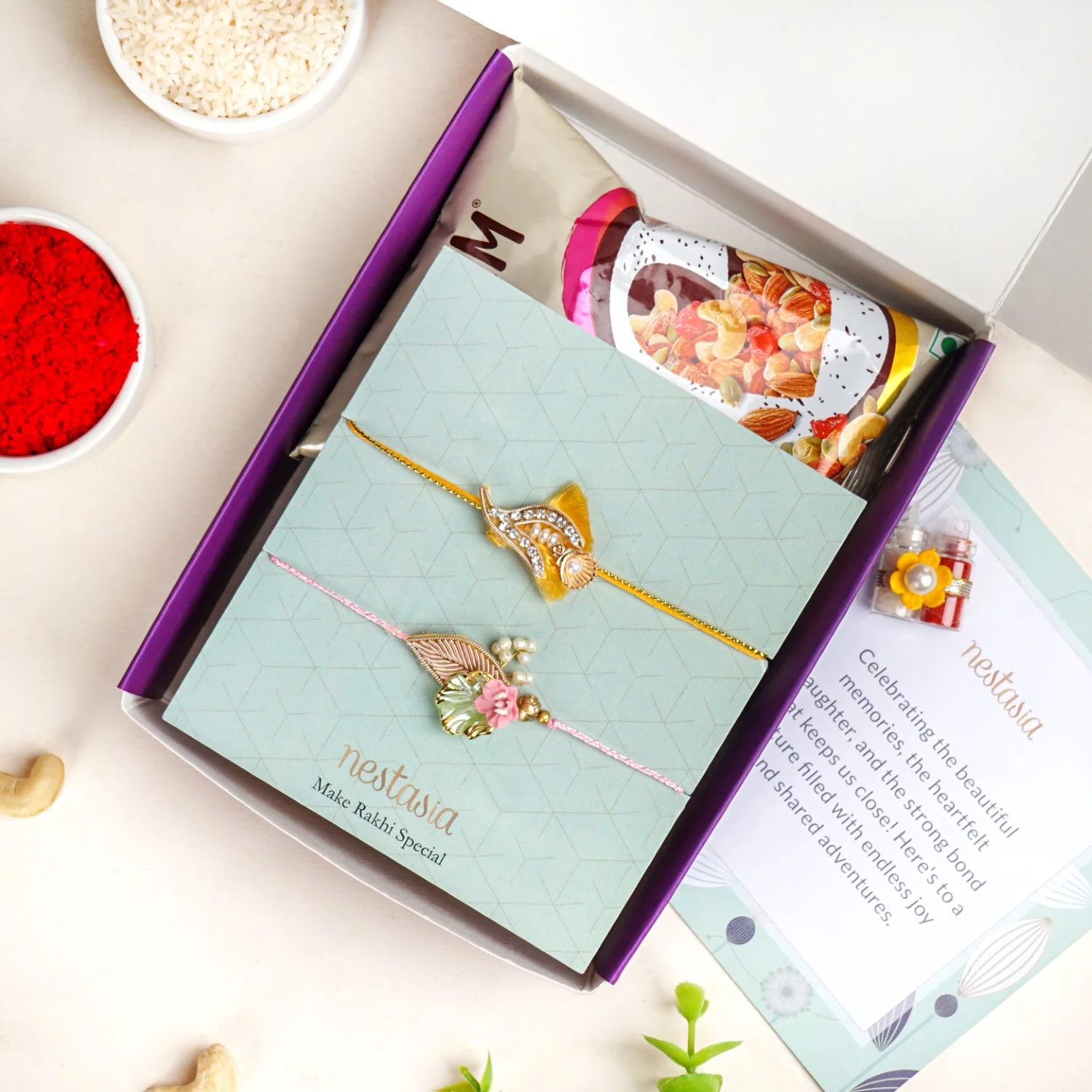 Leaf Embossed Rakhi For Brother Set Of 2 - Image 2