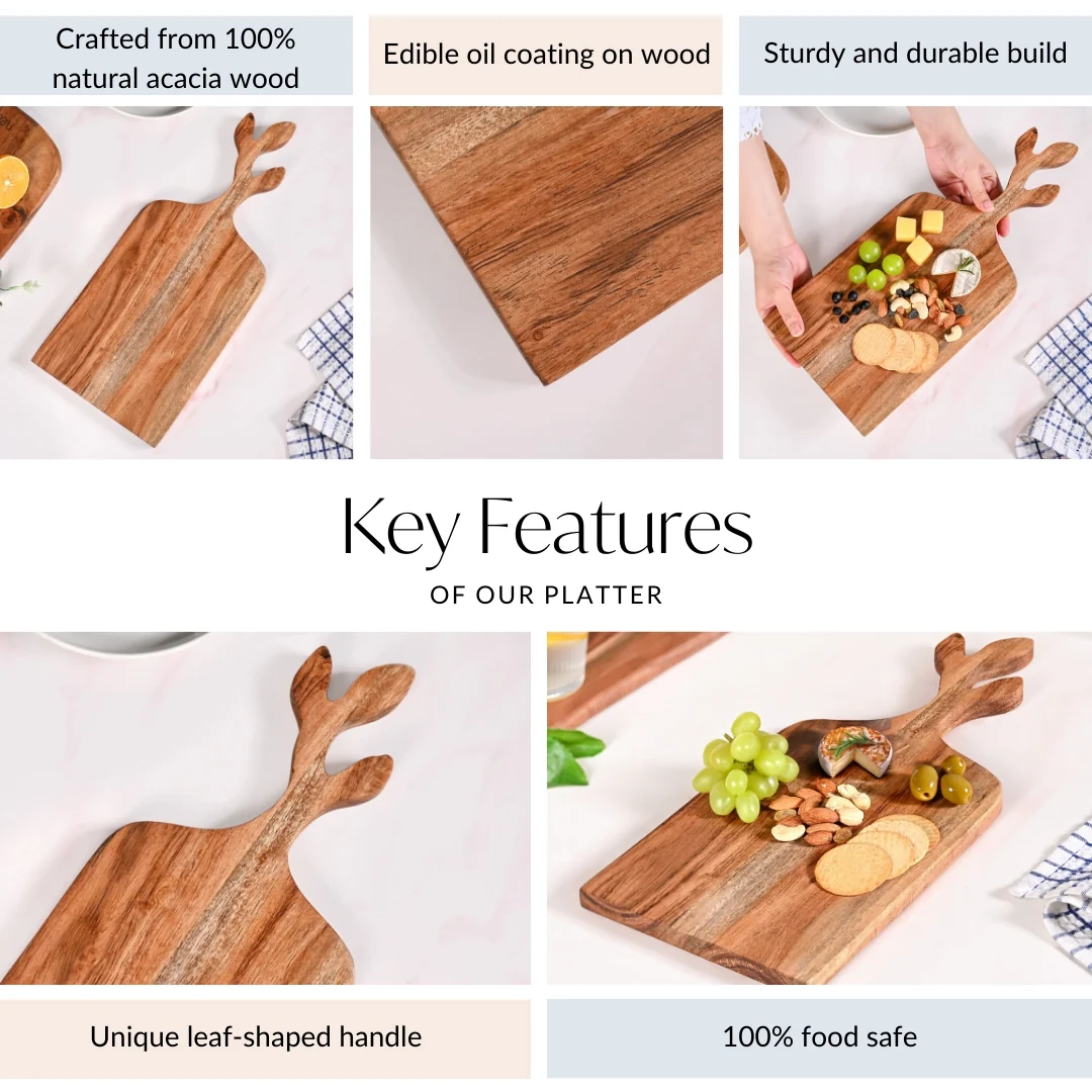 Leaf Handle Acacia Serving And Chopping Board 42x8cm - Image 4