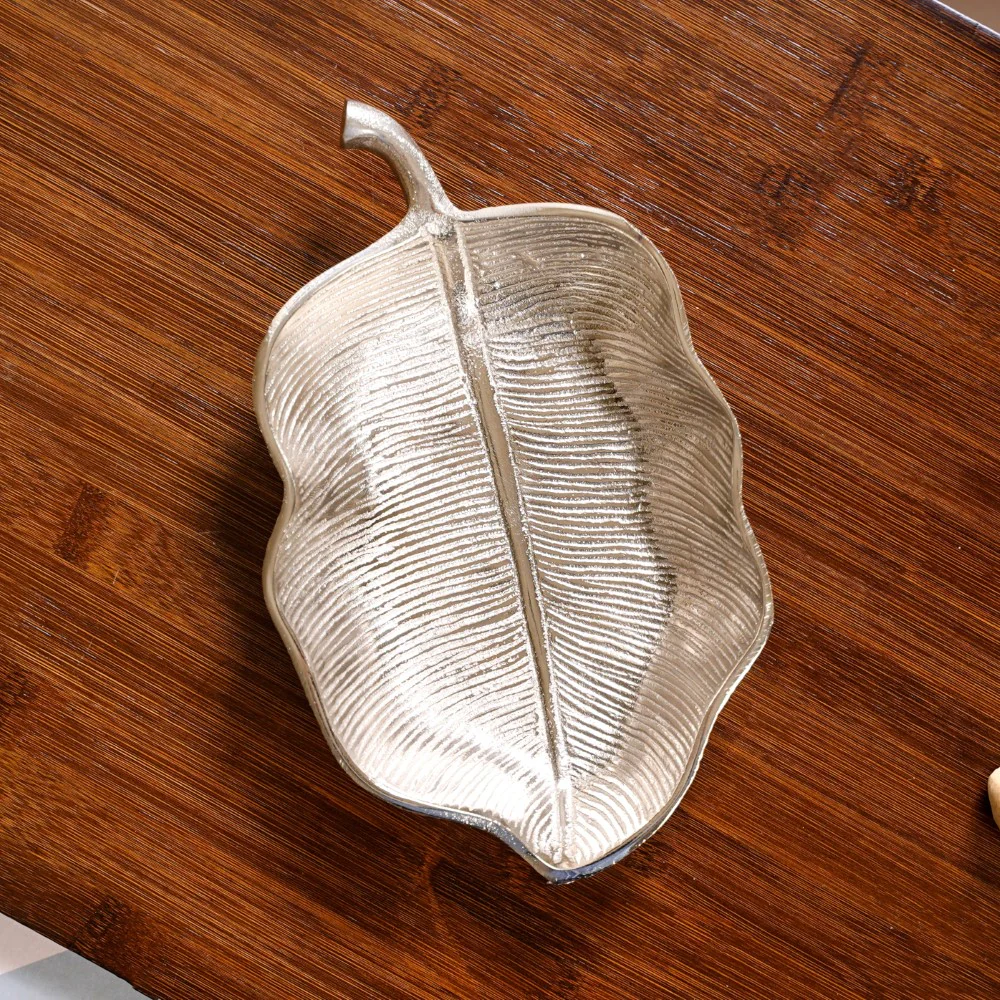 Leaf Metal Platter Silver Set Of 2 - Image 6
