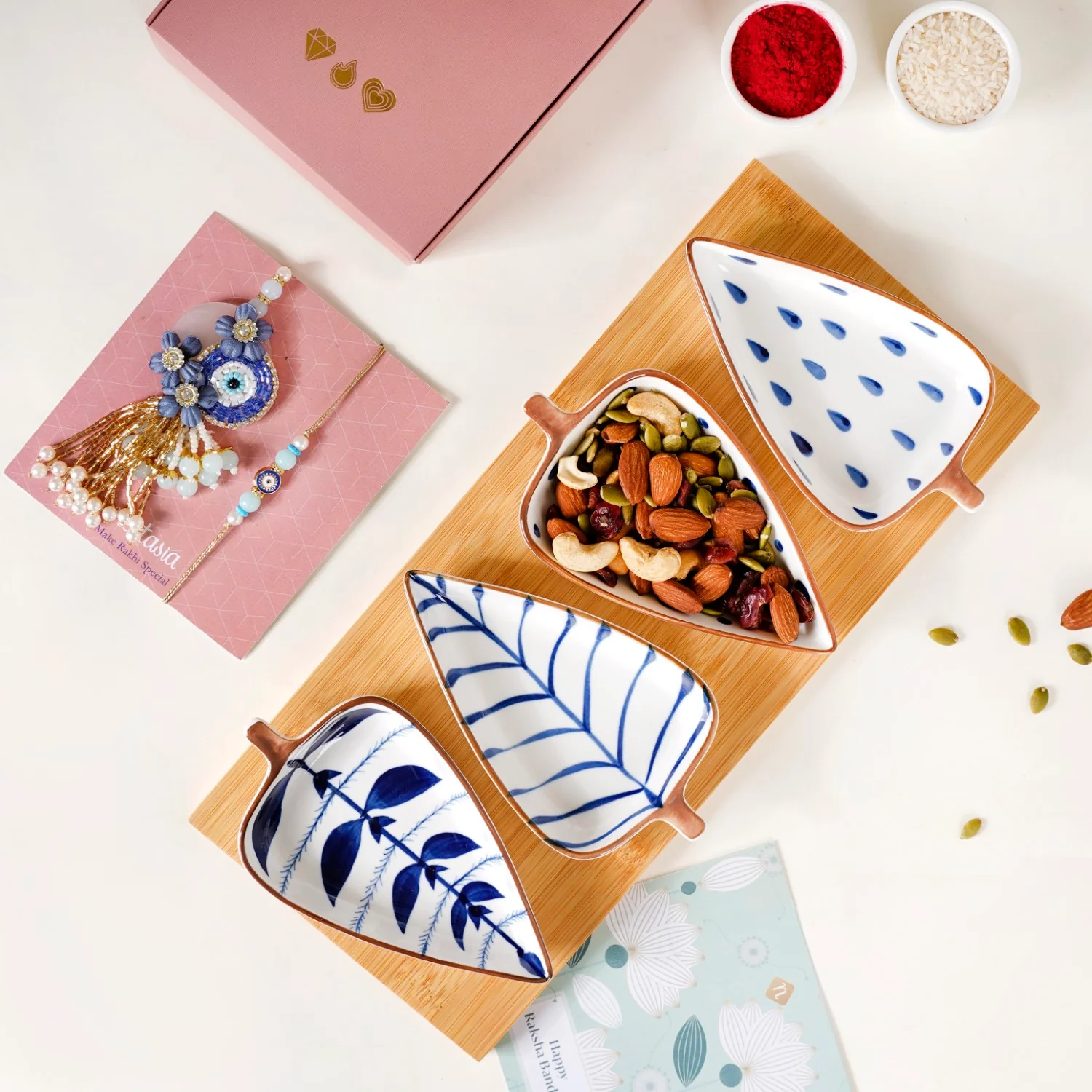 Leaf Platter Rakhi Lumba Gift Hamper - Image 2