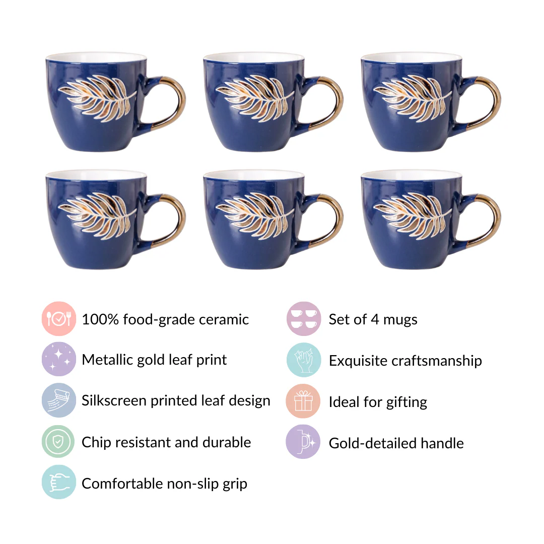 Luxe Leaf Tea Cup Set Of 6 Navy Blue 250ml - Image 5