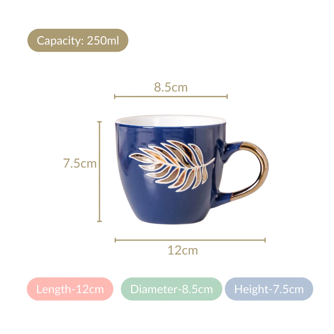 Luxe Leaf Tea Cup Set Of 6 Navy Blue 250ml - Image 6