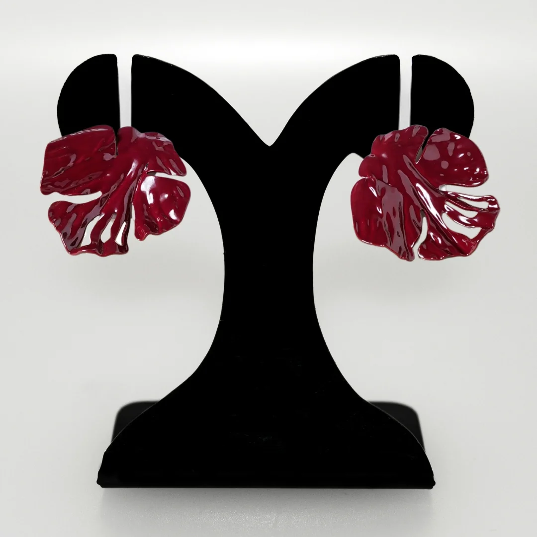 Leaf Textured Maroon Earrings - Image 6