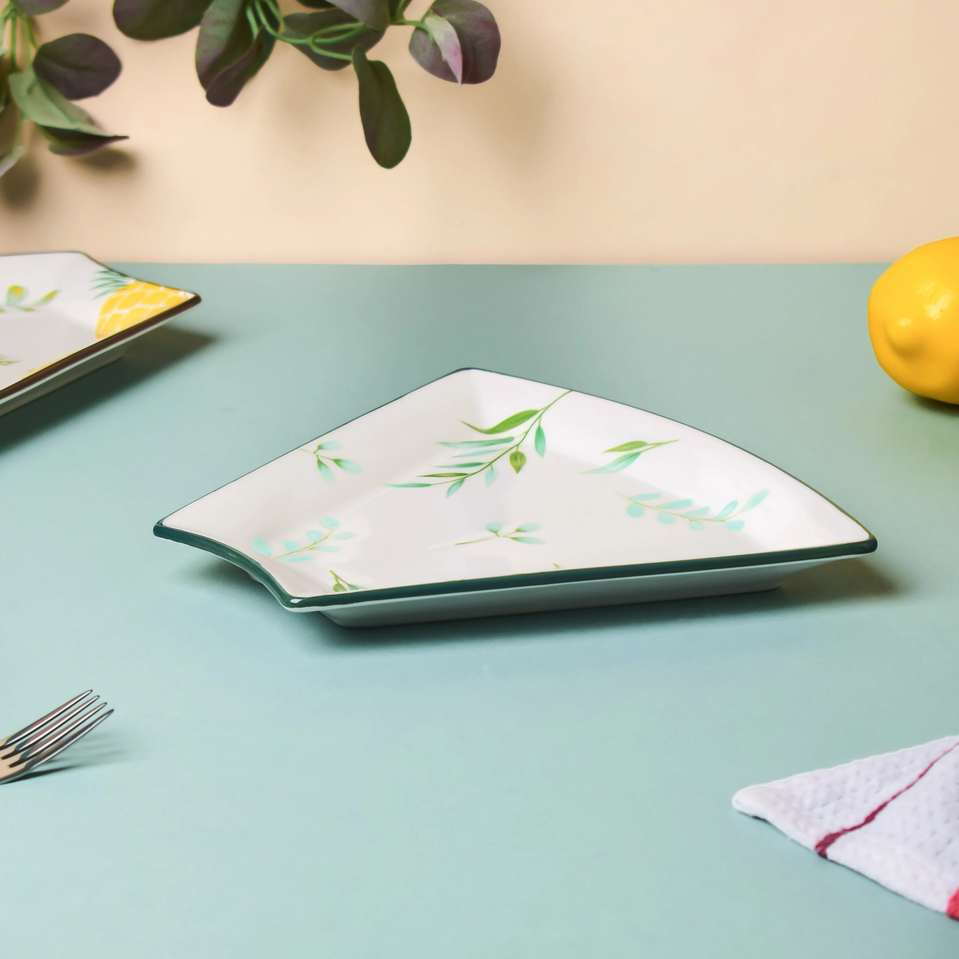 Leafy Ceramic Snack Plate 8 Inch - Image 4