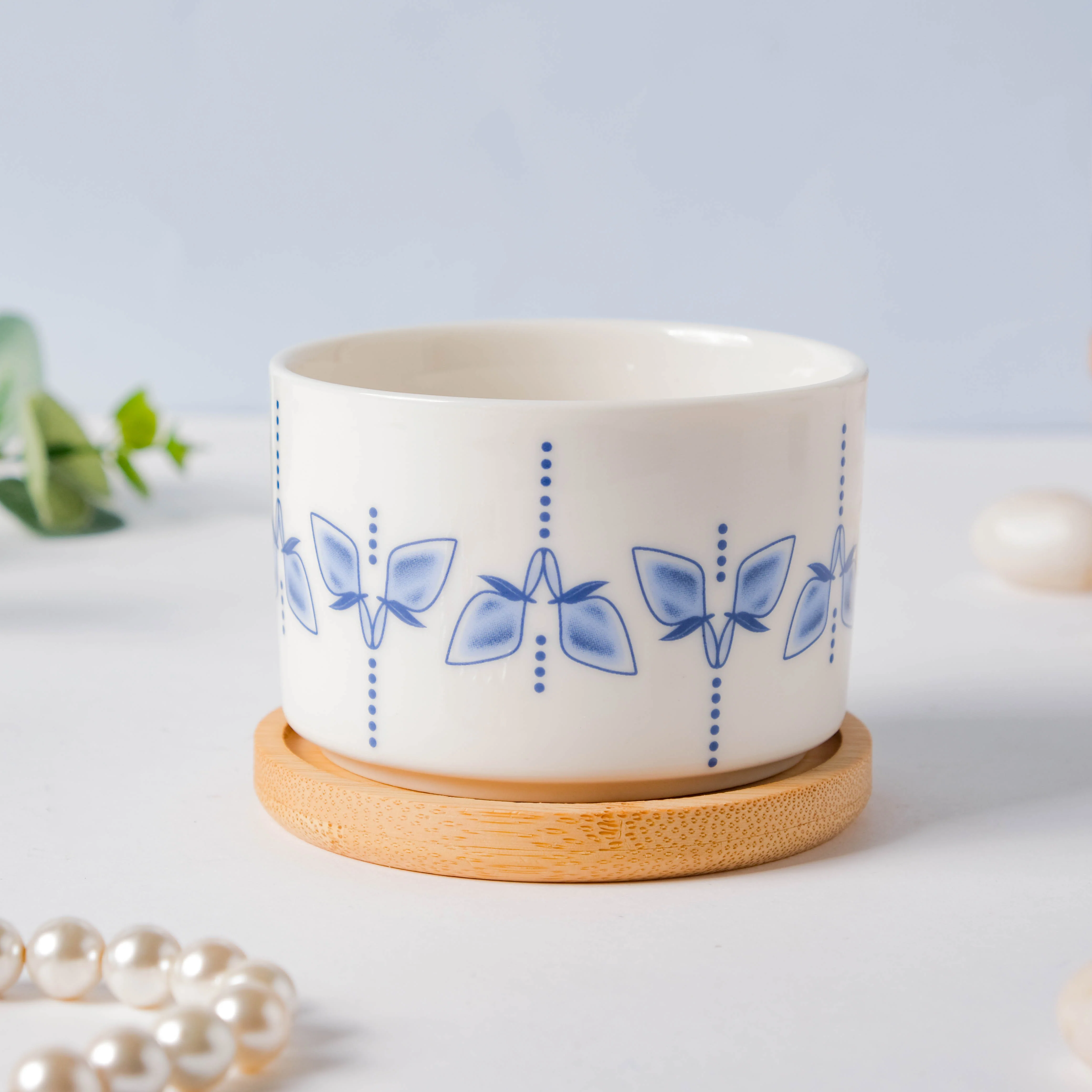 Leafy Landscape Ceramic Planter Set With Coaster Set Of 8 - Image 6