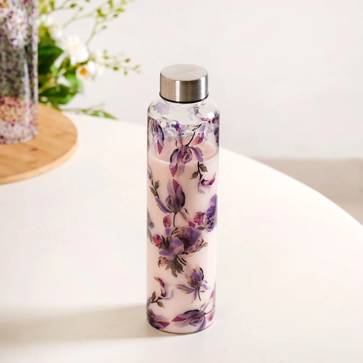 Leakproof Floral Glass Water Bottle With Stainless Steel Lid 1000ml - Image 7