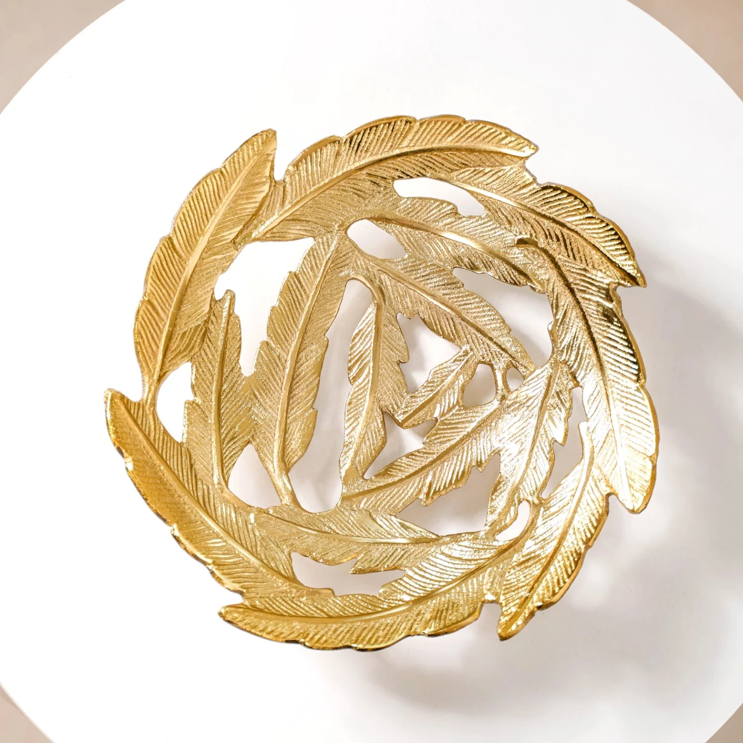 Leaves Cutout Metal Tray Gold - Image 2