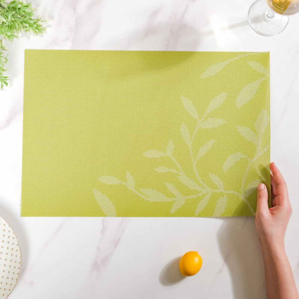 Leaves Reversible Table Mat Set Of 6 Green 17x11 Inch - Image 2