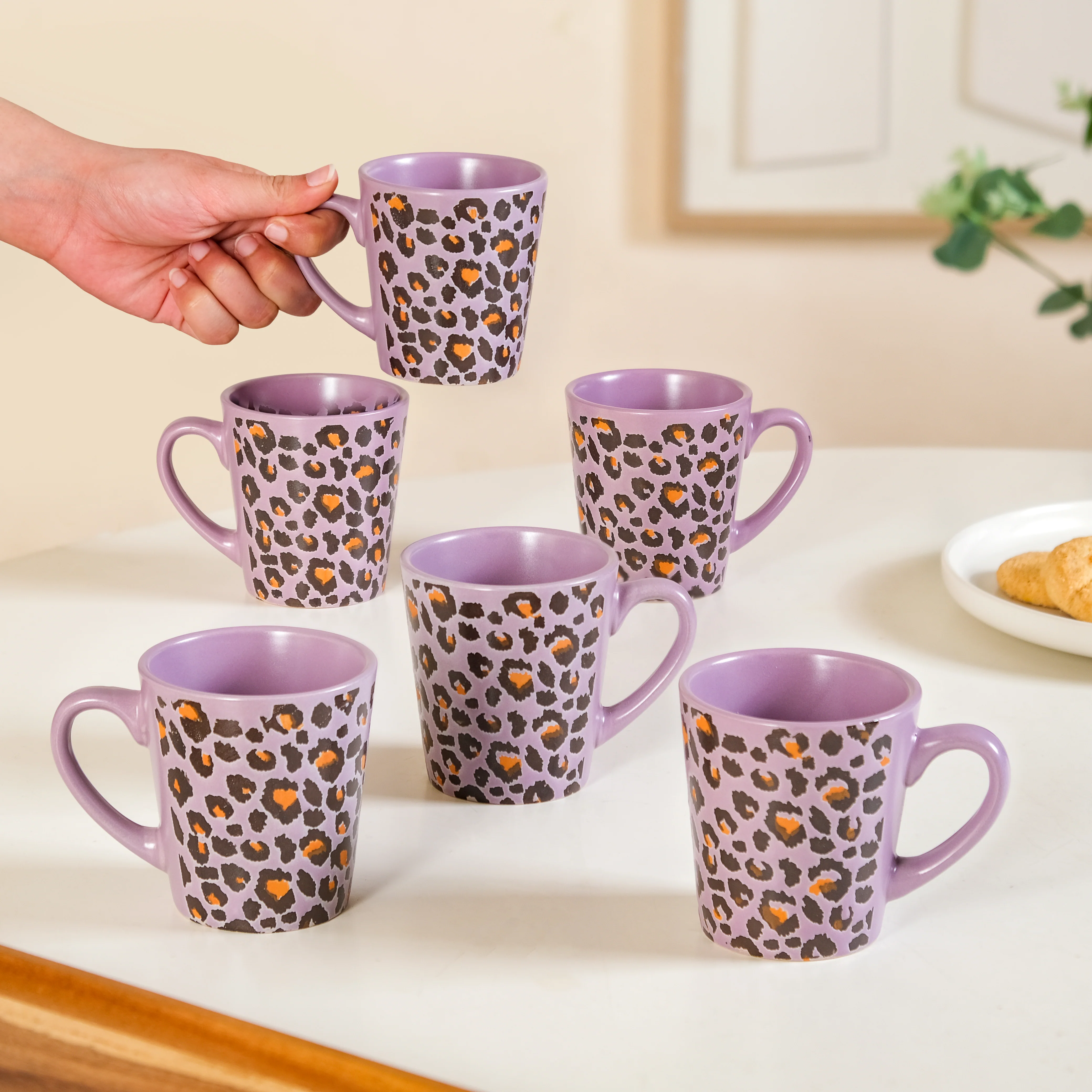 Leopard Print Mug Lilac Set Of 6 220ml - Image 2
