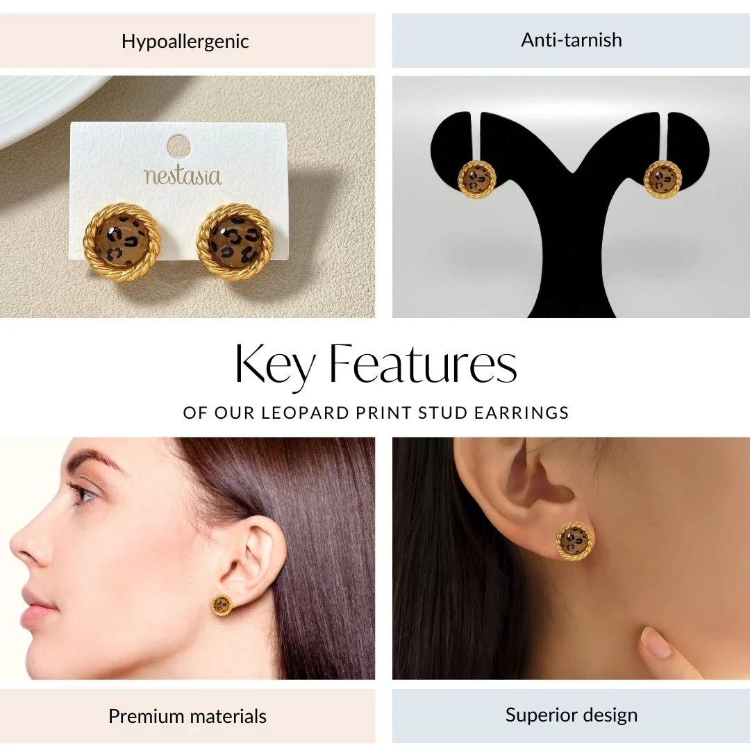 Leopard Print Stud Earrings - Image 4