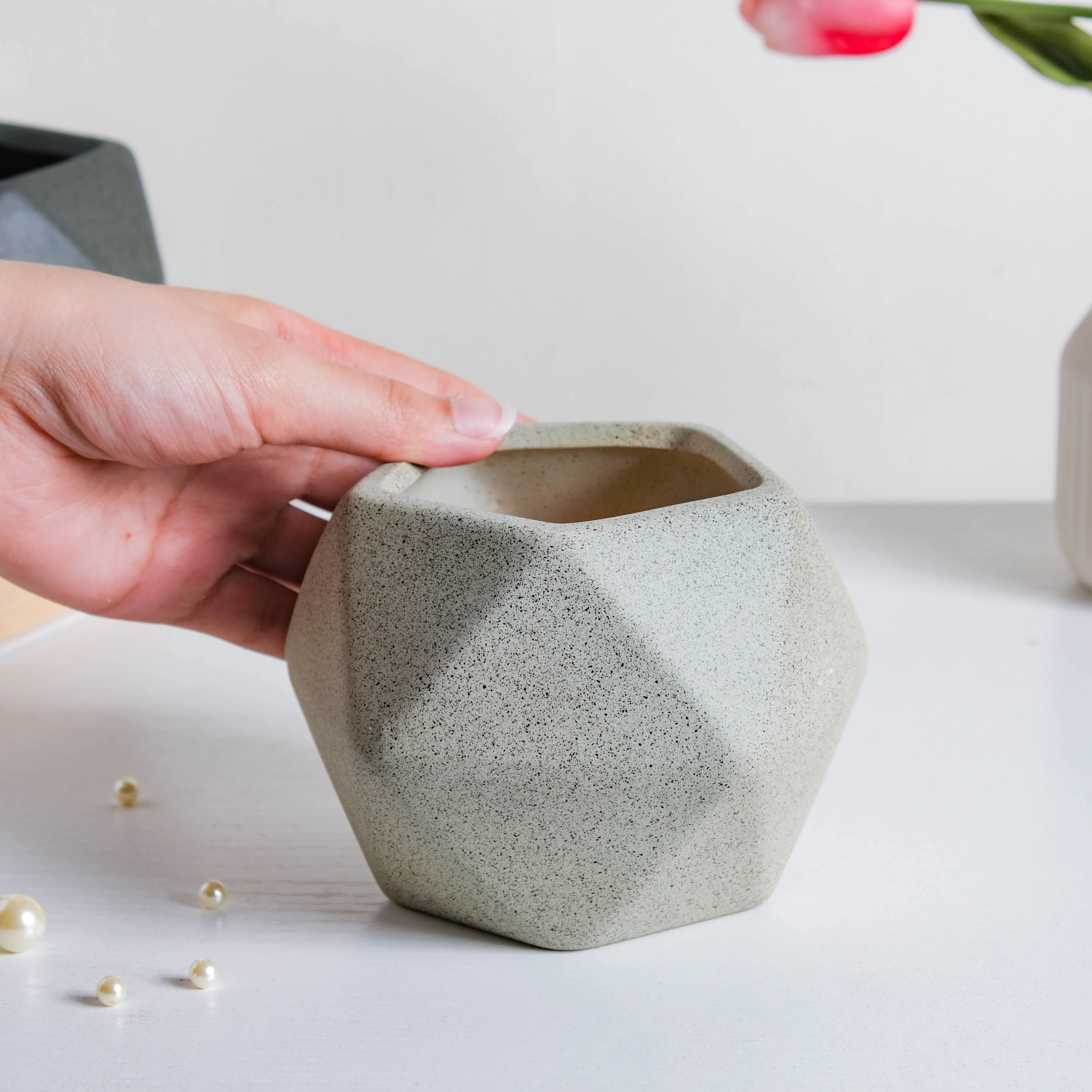 Light Grey Abstract Plant Pot - Image 2