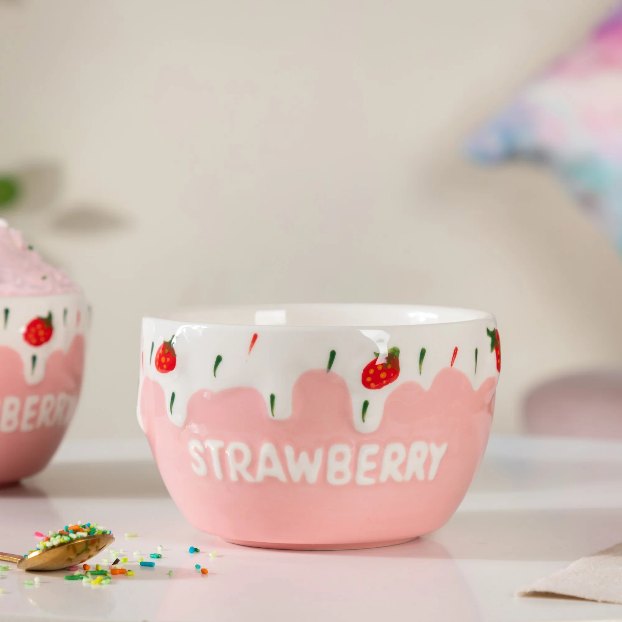 Light Pink Strawberry Side Bowl Set Of 2 400 ml - Image 4