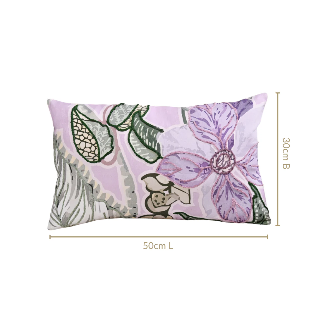 Lilac Bloom Embroidered Cushion Cover 50x30cm - Image 3