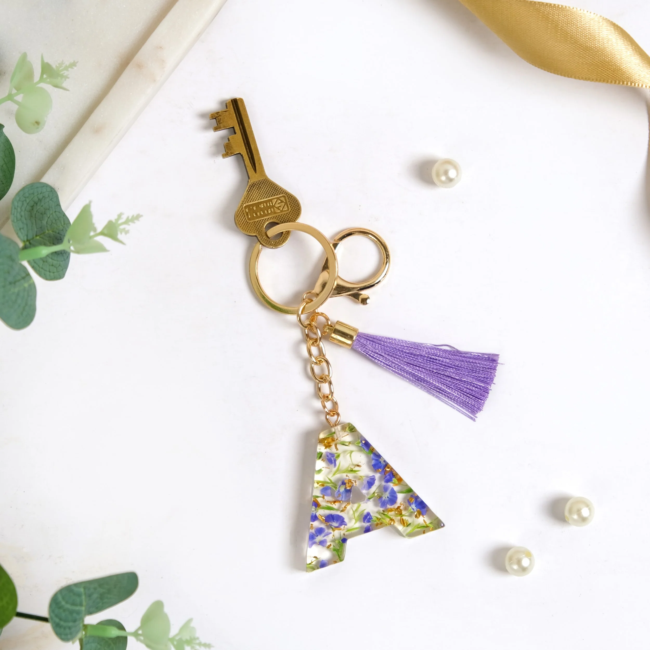 Lilac Dreams Alphabet A Resin Keychain - Image 8