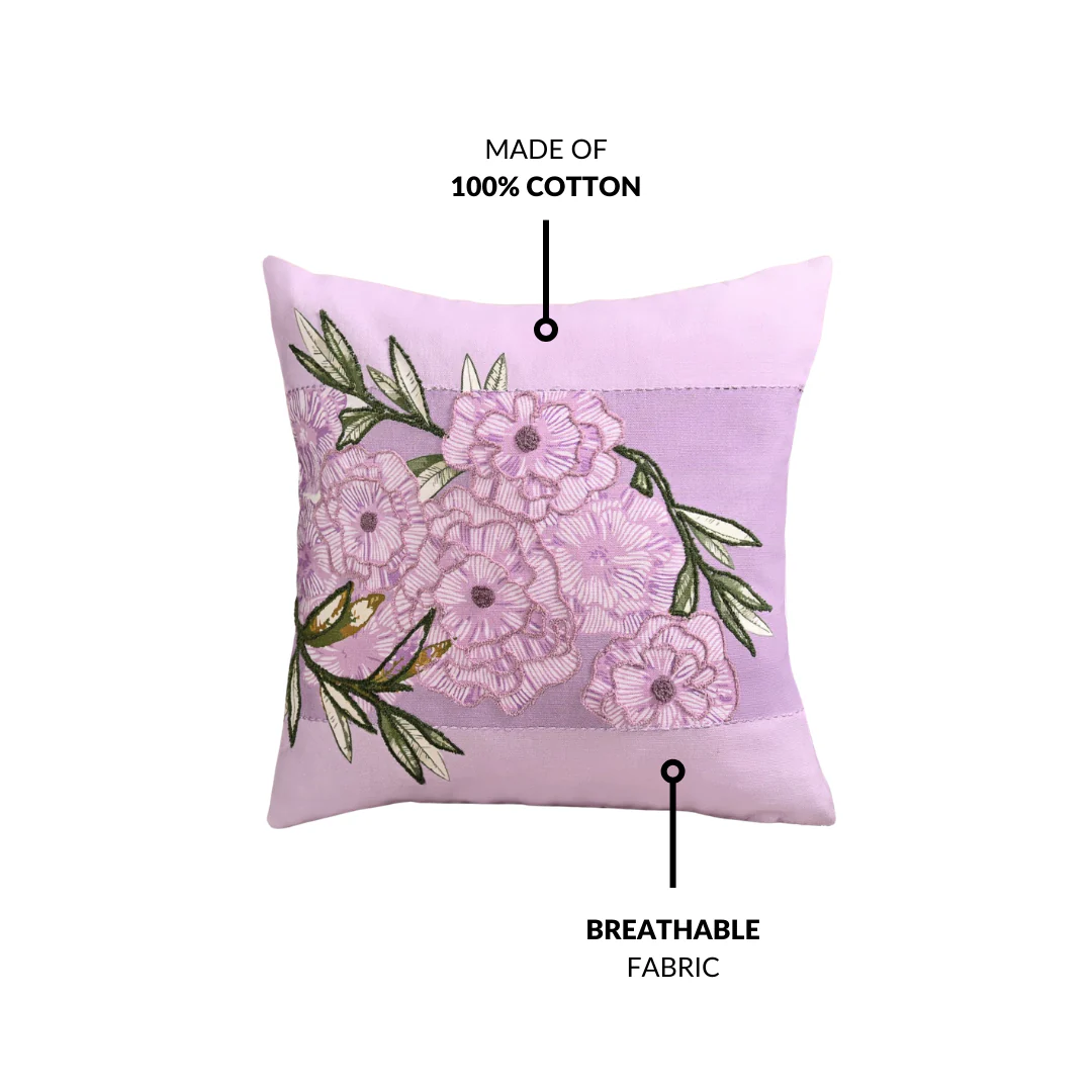 Lilac Meadow Embroidered Cushion Cover 40x40cm - Image 4