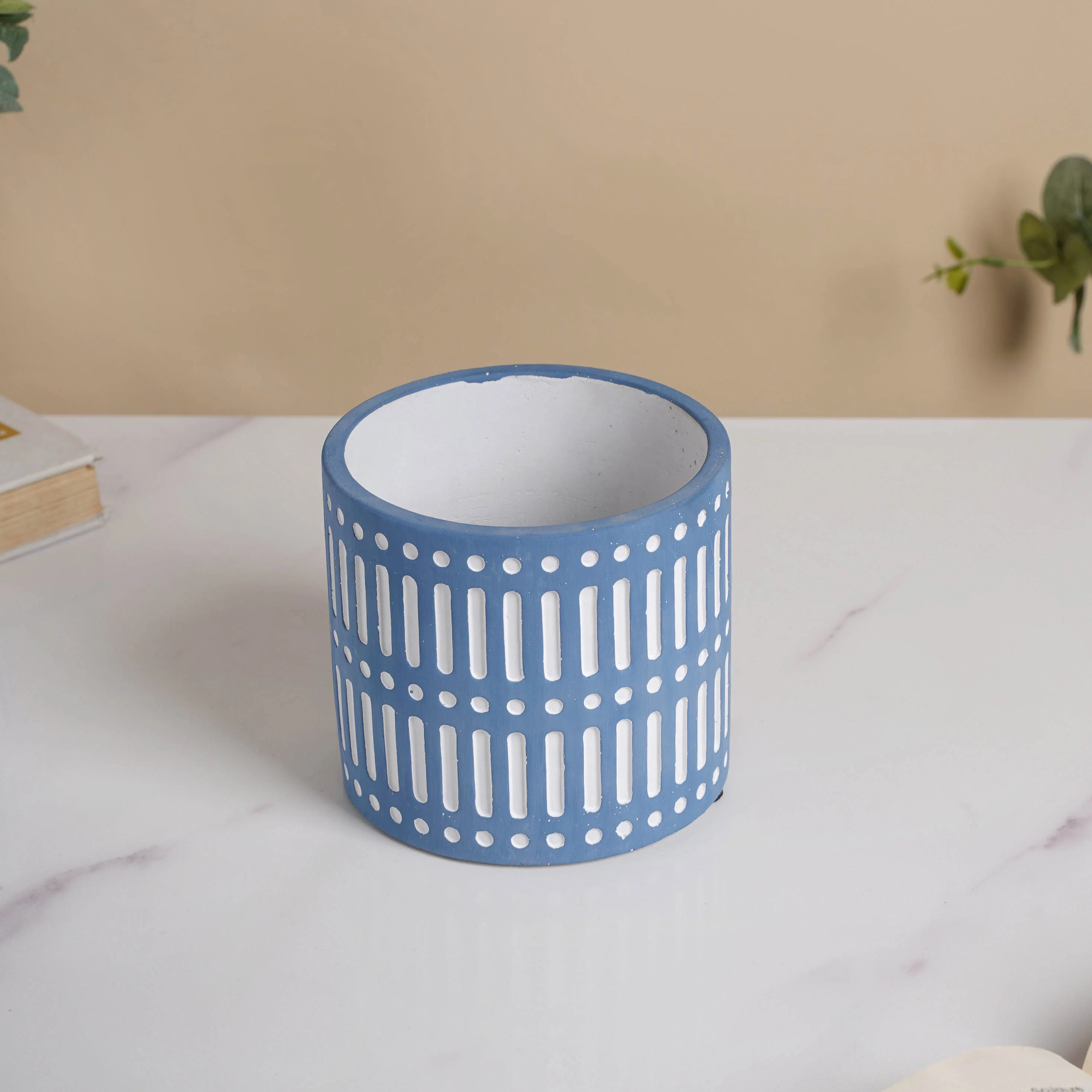 Blue Linear Sculpted Pot - Image 6