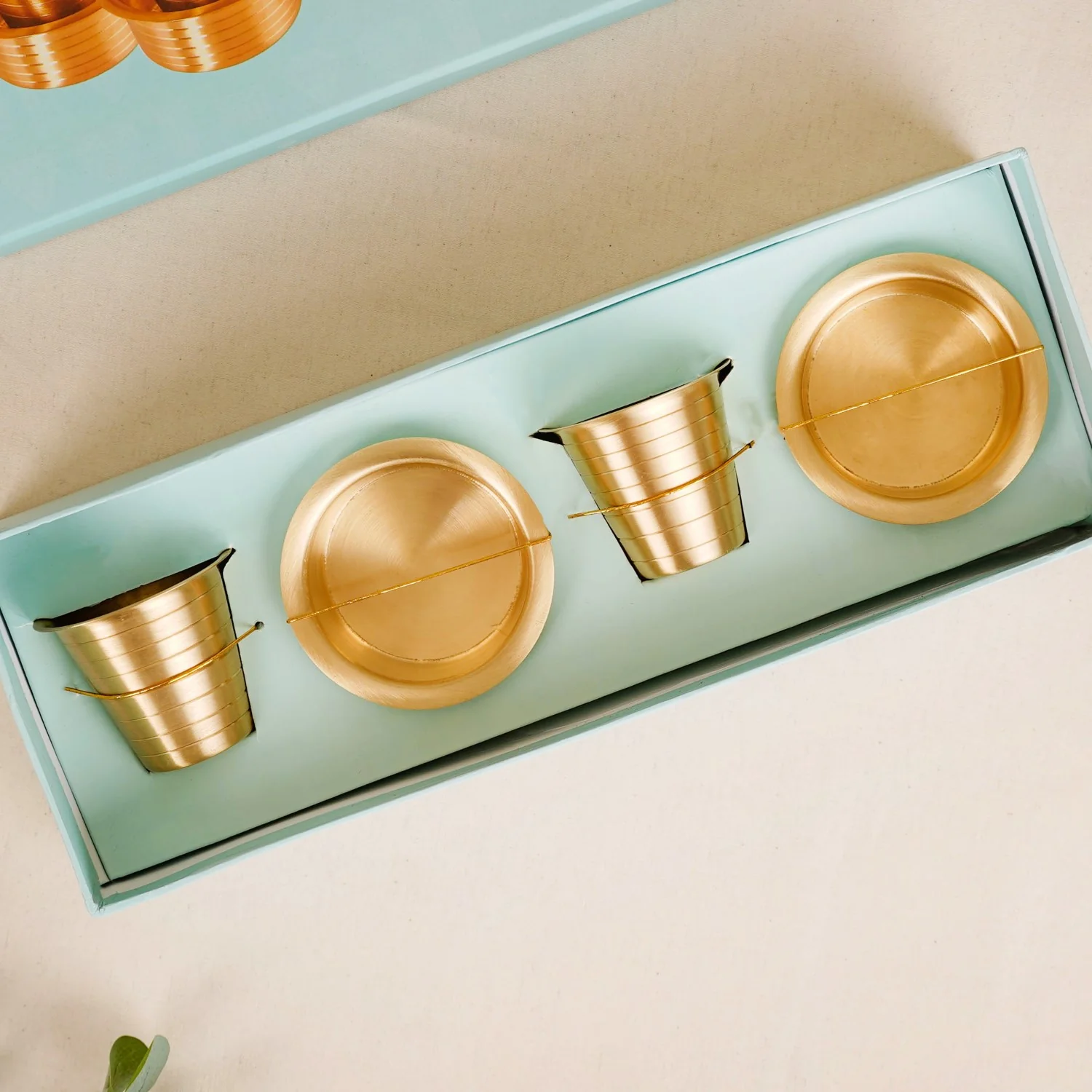 Lined Pure Brass Filter Coffee Dabara Set For 2 With Gift Box - Image 2