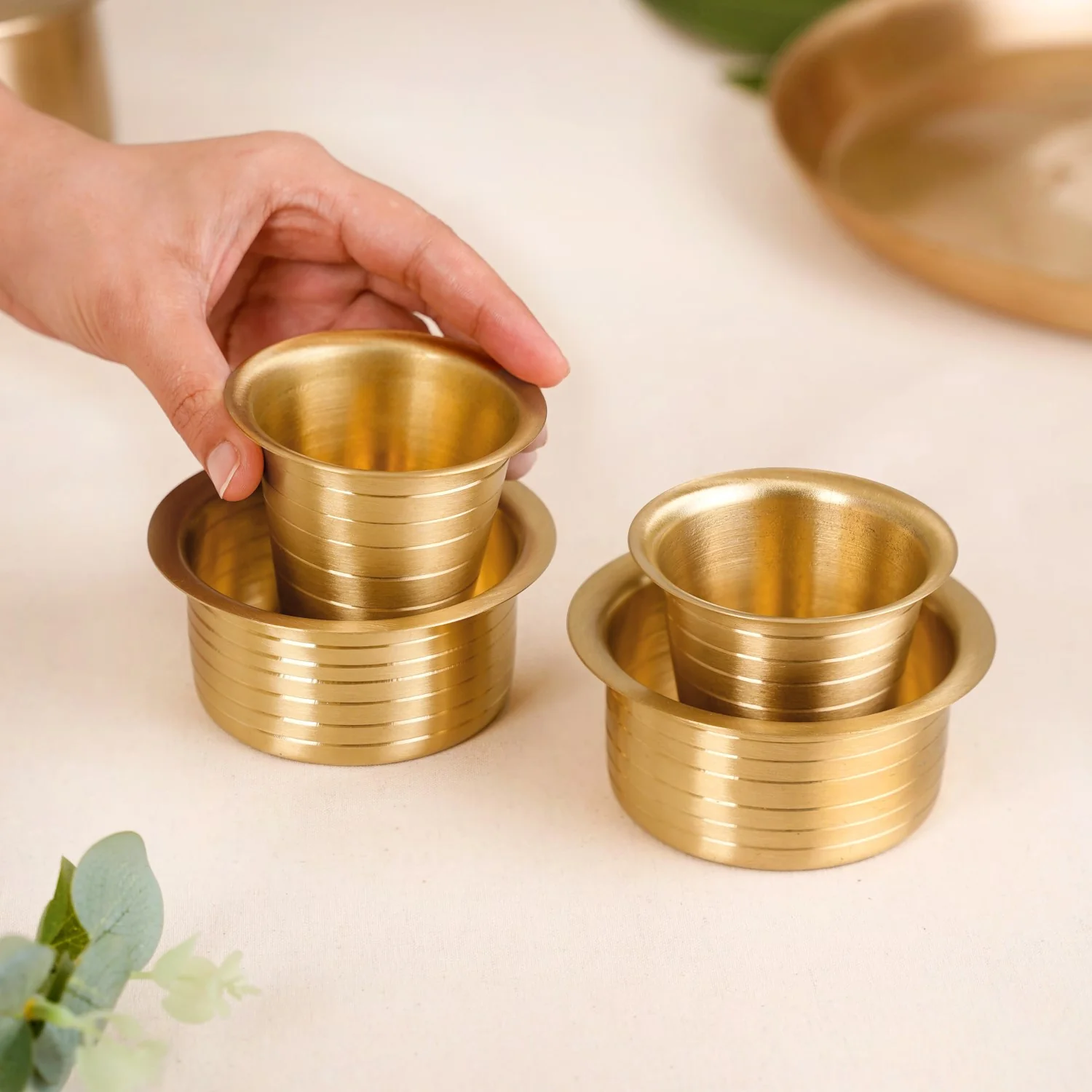 Lined Pure Brass Filter Coffee Dabara Set For 2 With Gift Box - Image 3