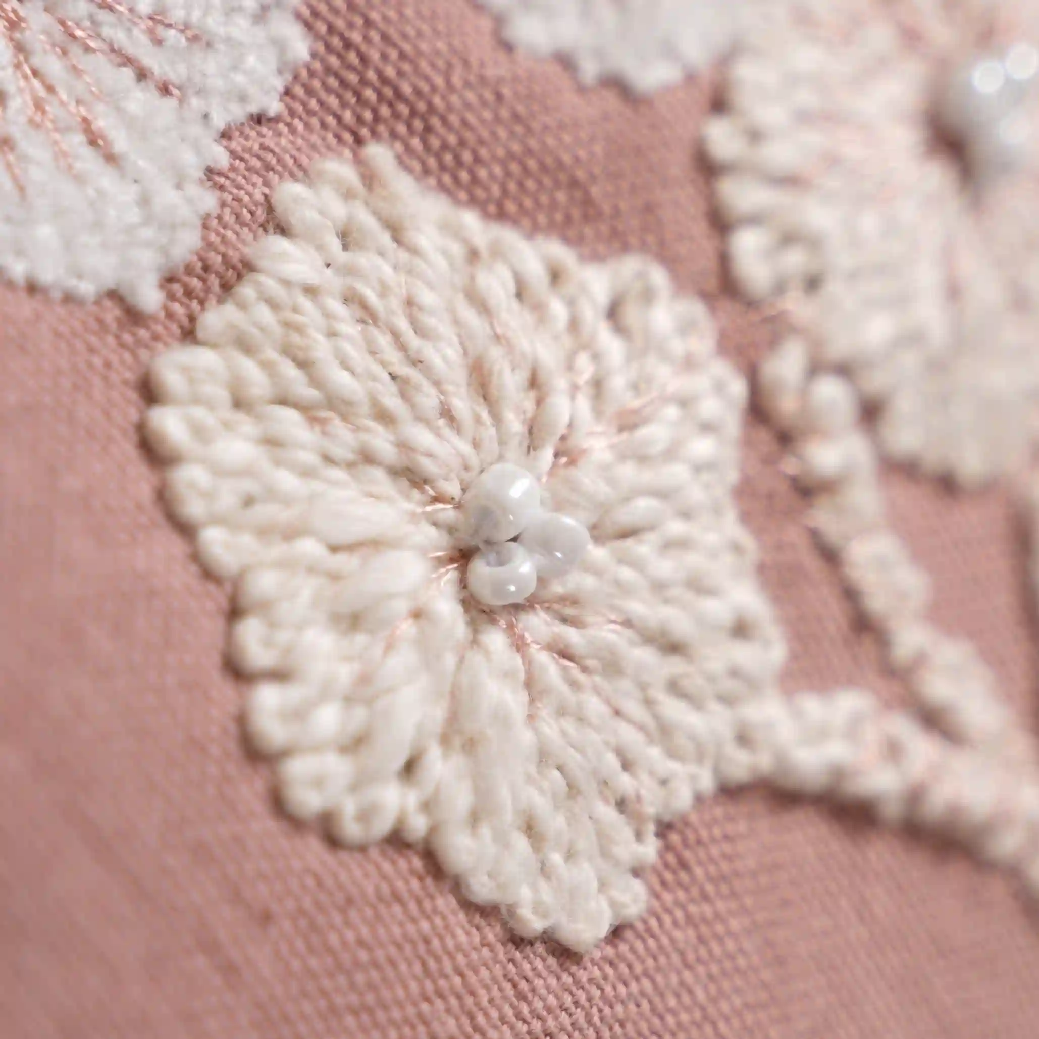 Linen Cushion Cover With Threadwork Pink 16x16 Inch - Image 4