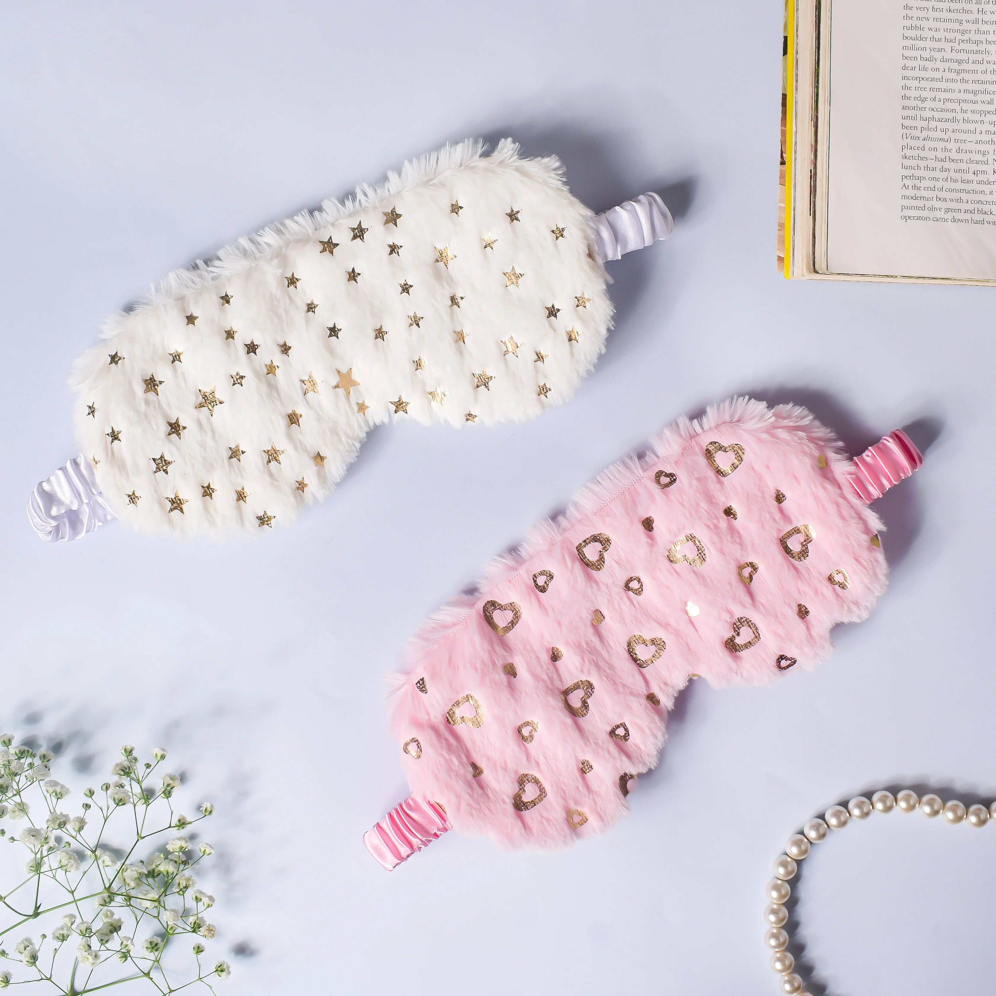 Little Hearts Plush Pink Travel Eye Mask - Image 6