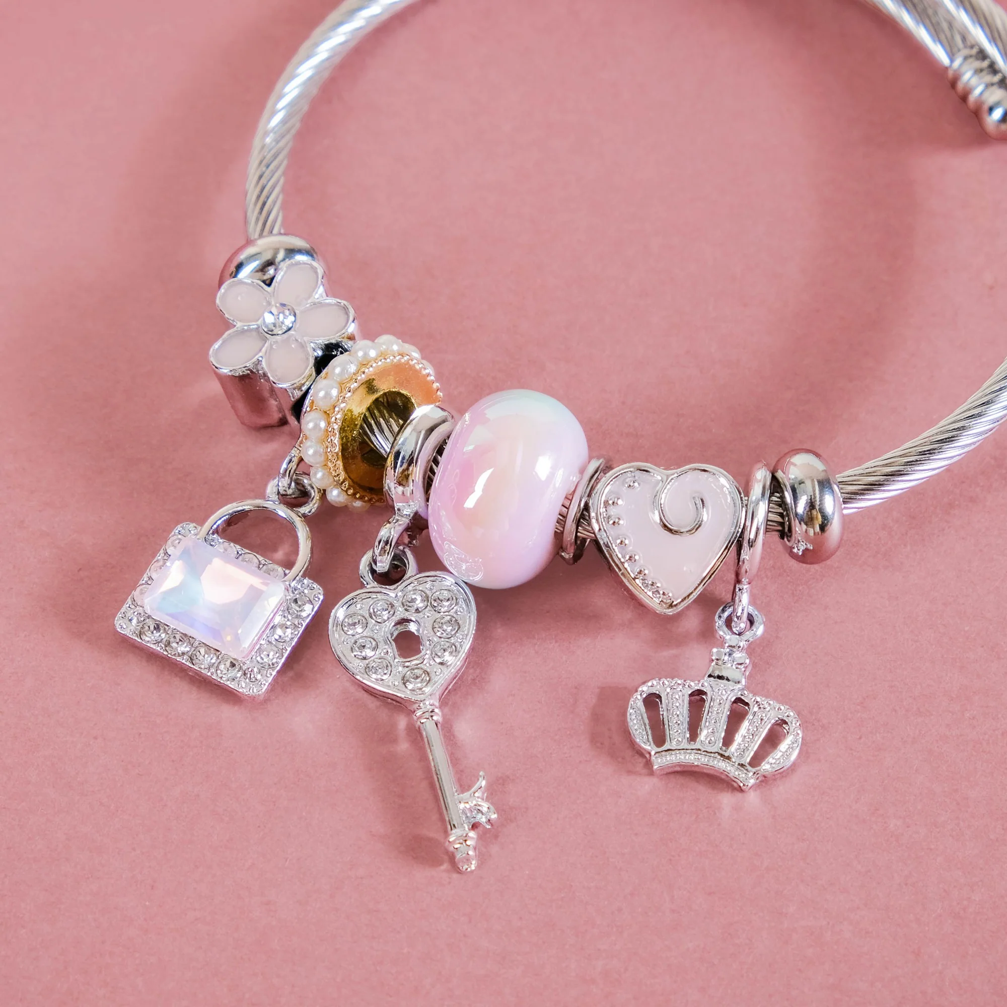 Lock And Key Charm Bracelet Rakhi Gift Set Of 3 With Box And Card - Image 7