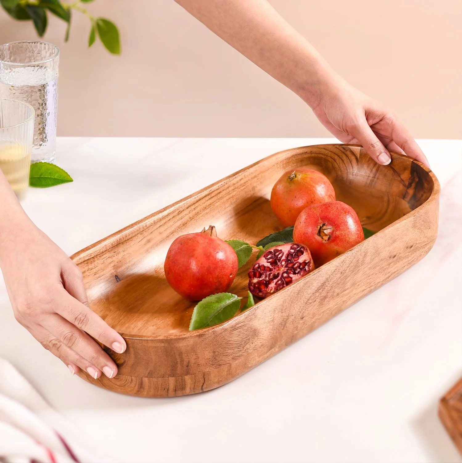 Long Acacia Wooden Platter For Centrepiece 19 Inch - Image 2