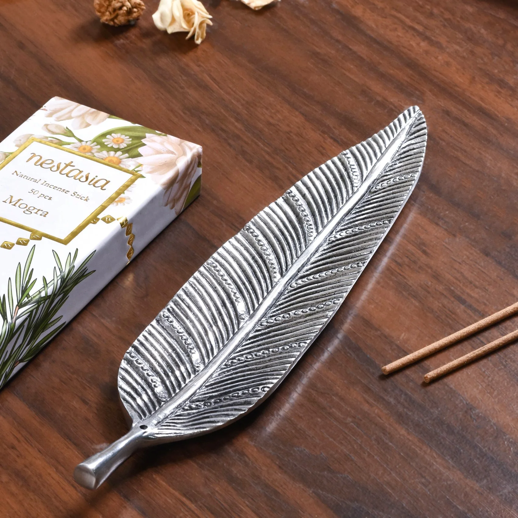Long Leaf Incense Holder With Mogra Incense Sticks - Image 3