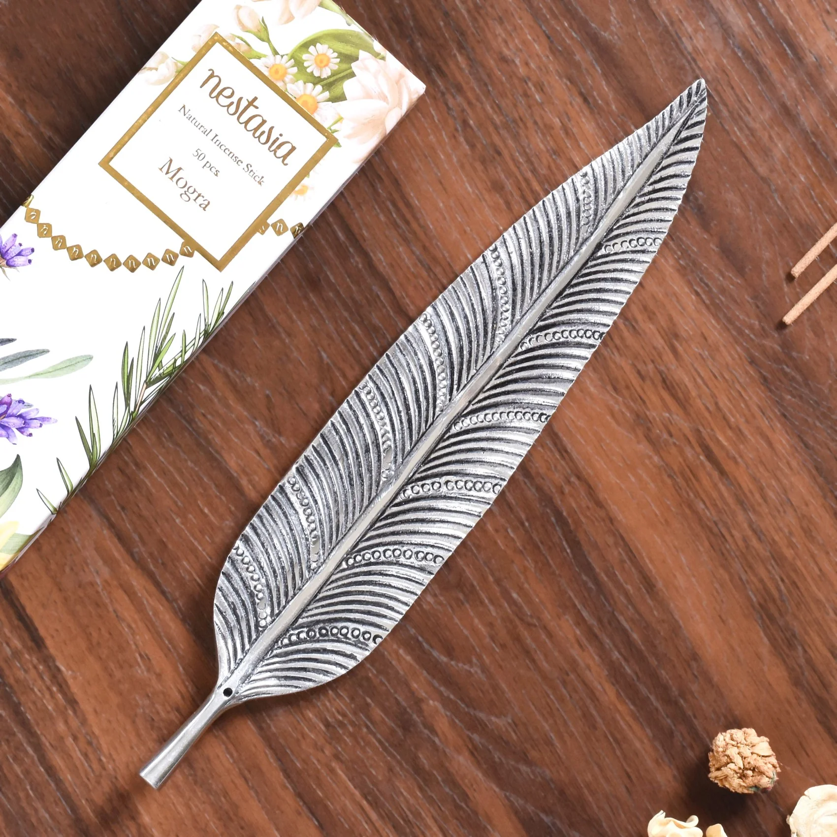 Long Leaf Incense Holder With Mogra Incense Sticks - Image 4