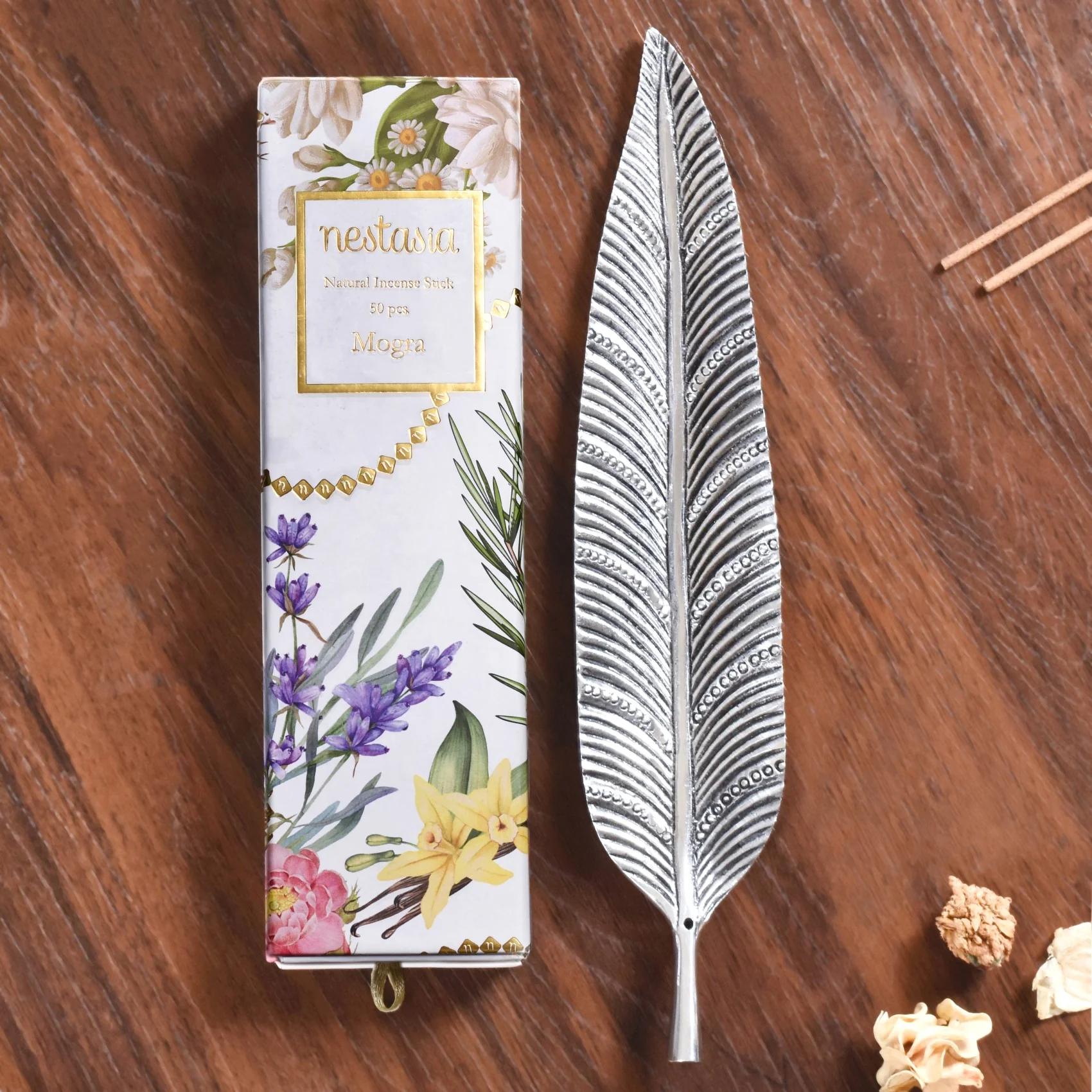 Long Leaf Incense Holder With Mogra Incense Sticks - Image 5